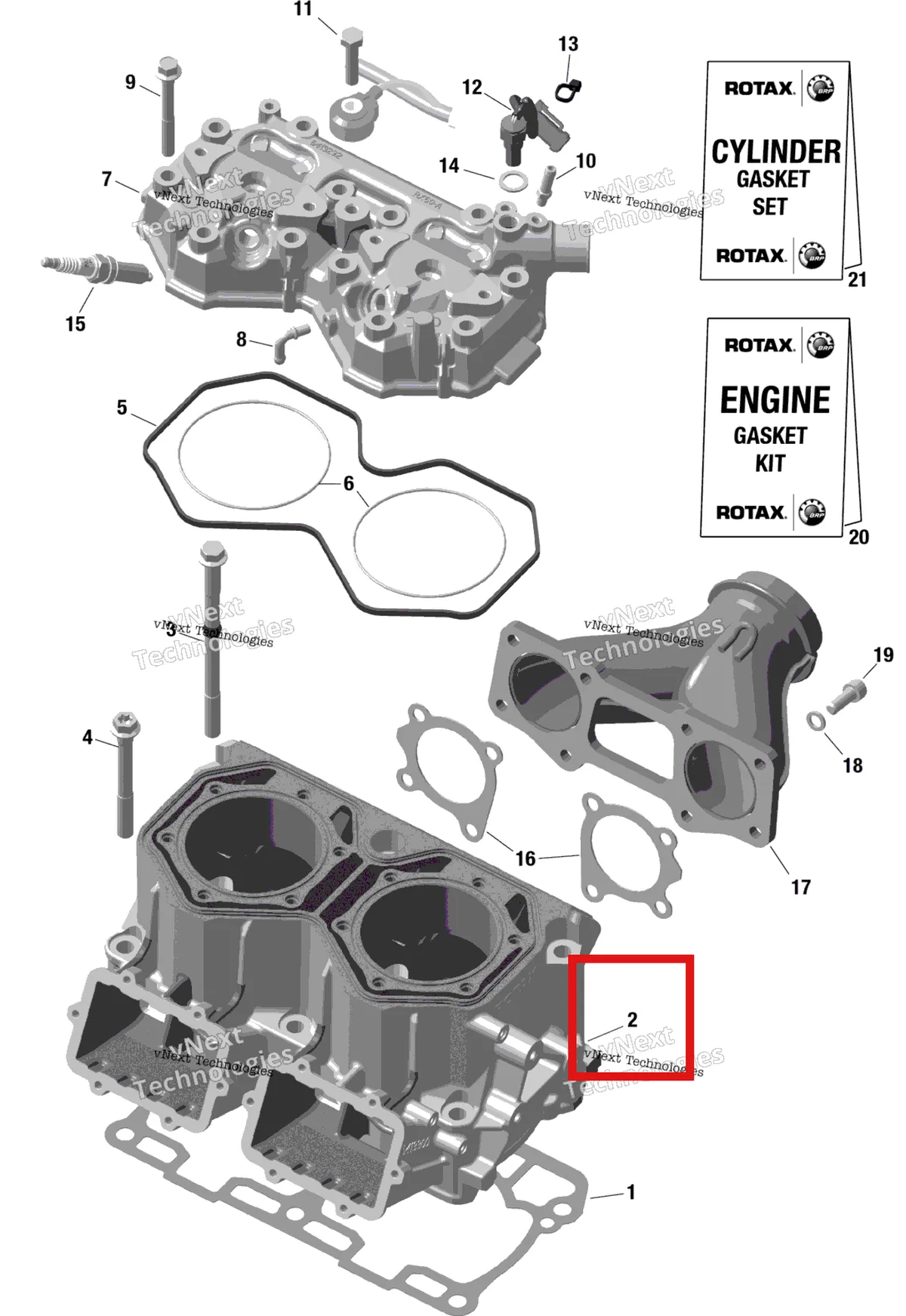 Деталь 420413545 на схеме узла 2023 Ski-Doo RENEGADE 850 E-TEC - ENDURO Rotax - Cylinder