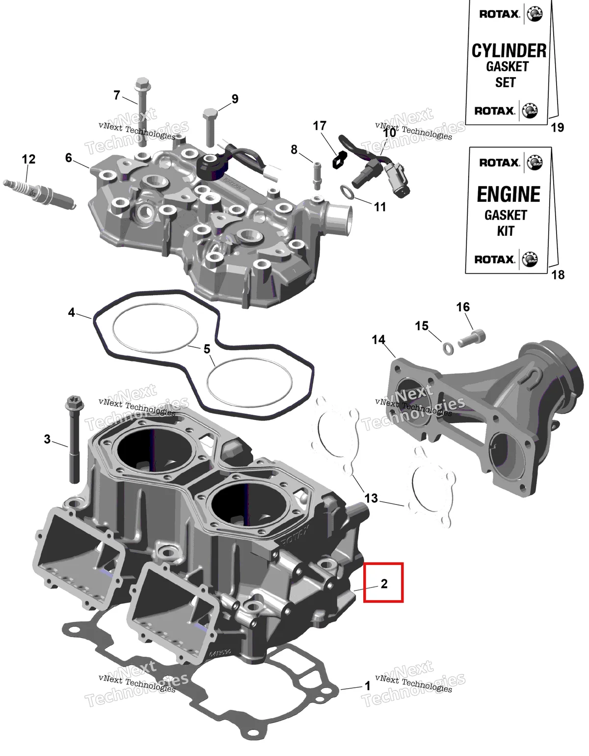 Деталь 420413595 на схеме узла 2026 Ski-Doo MXZ - RACING - 600 RS - BMTA - Neo Yellow - 15X137X1.75R Track Rotax - Cylinder Head