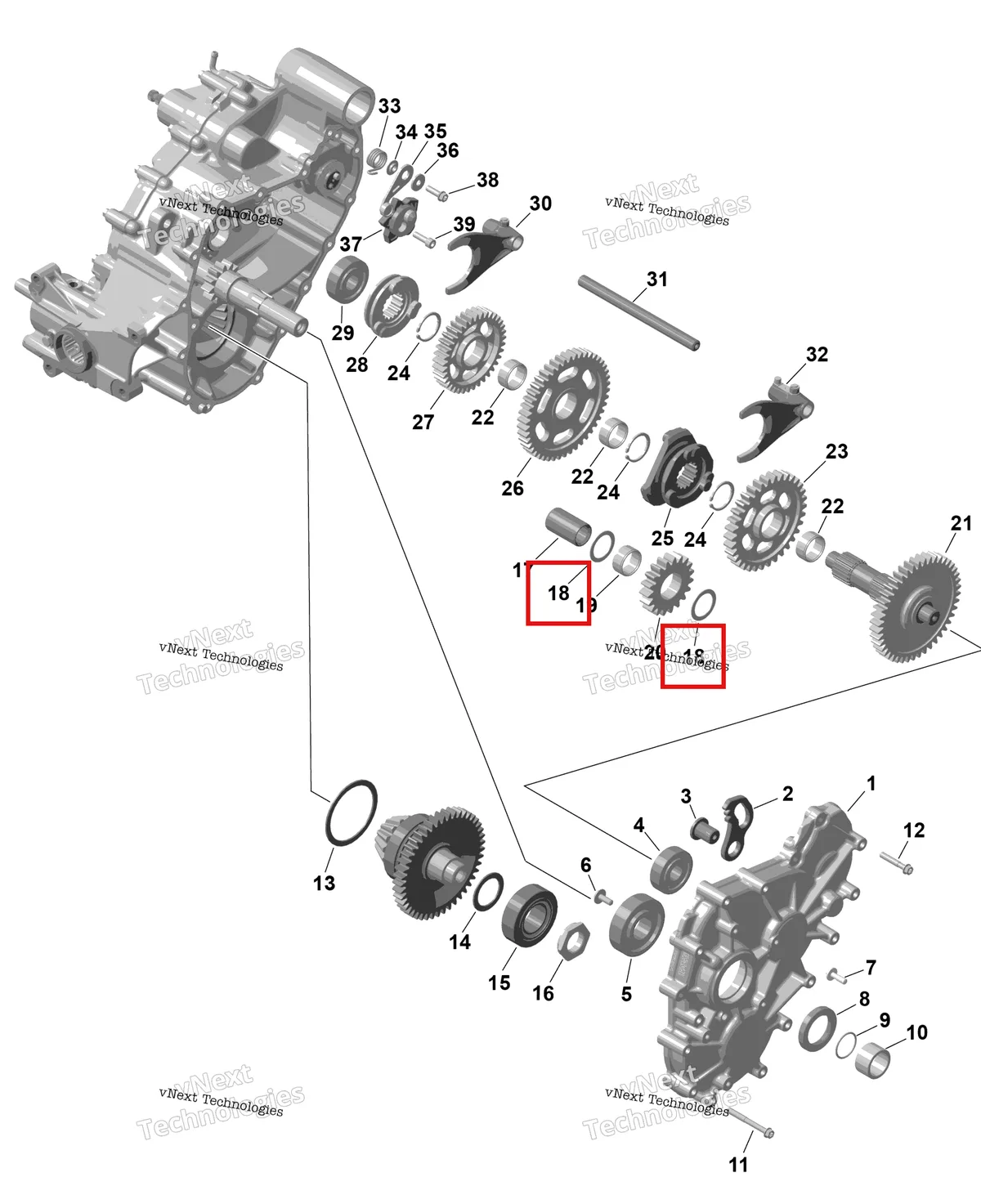 Деталь 420427011 на схеме узла 2026 Can-Am RENEGADE - 4X4 - XMR - 1000R EFI - 5UTA - Hyper Silver Rotax - Gearbox 2