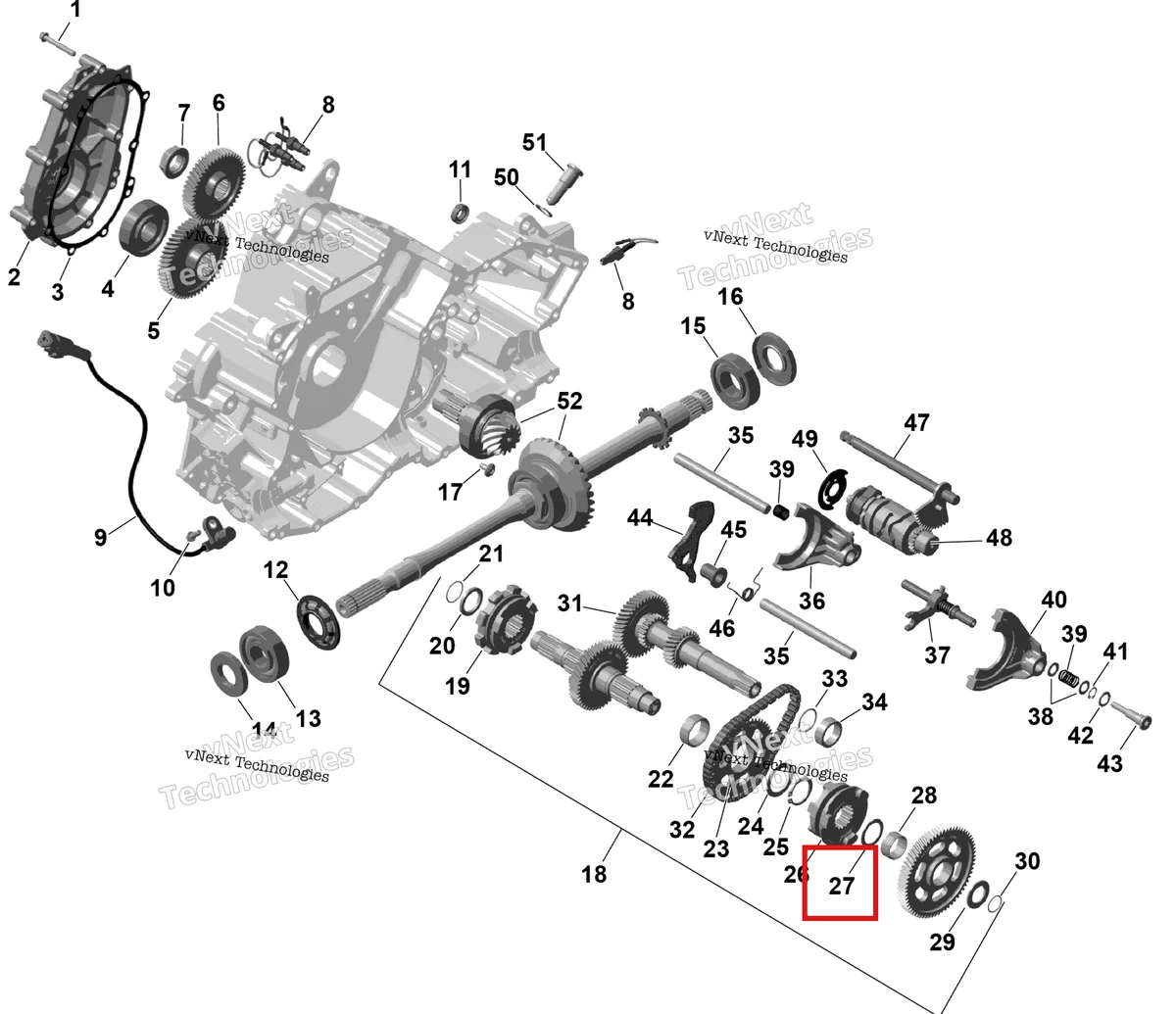 Деталь 420427012 (Упорный шайба Can-Am Outlander 4x4 XT 1000R (2025) (420427012)) на схеме узла 2026 Can-Am OUTLANDER - 2X4 - STD - 500 - 1KTB - Legion Red Rotax - Gearbox