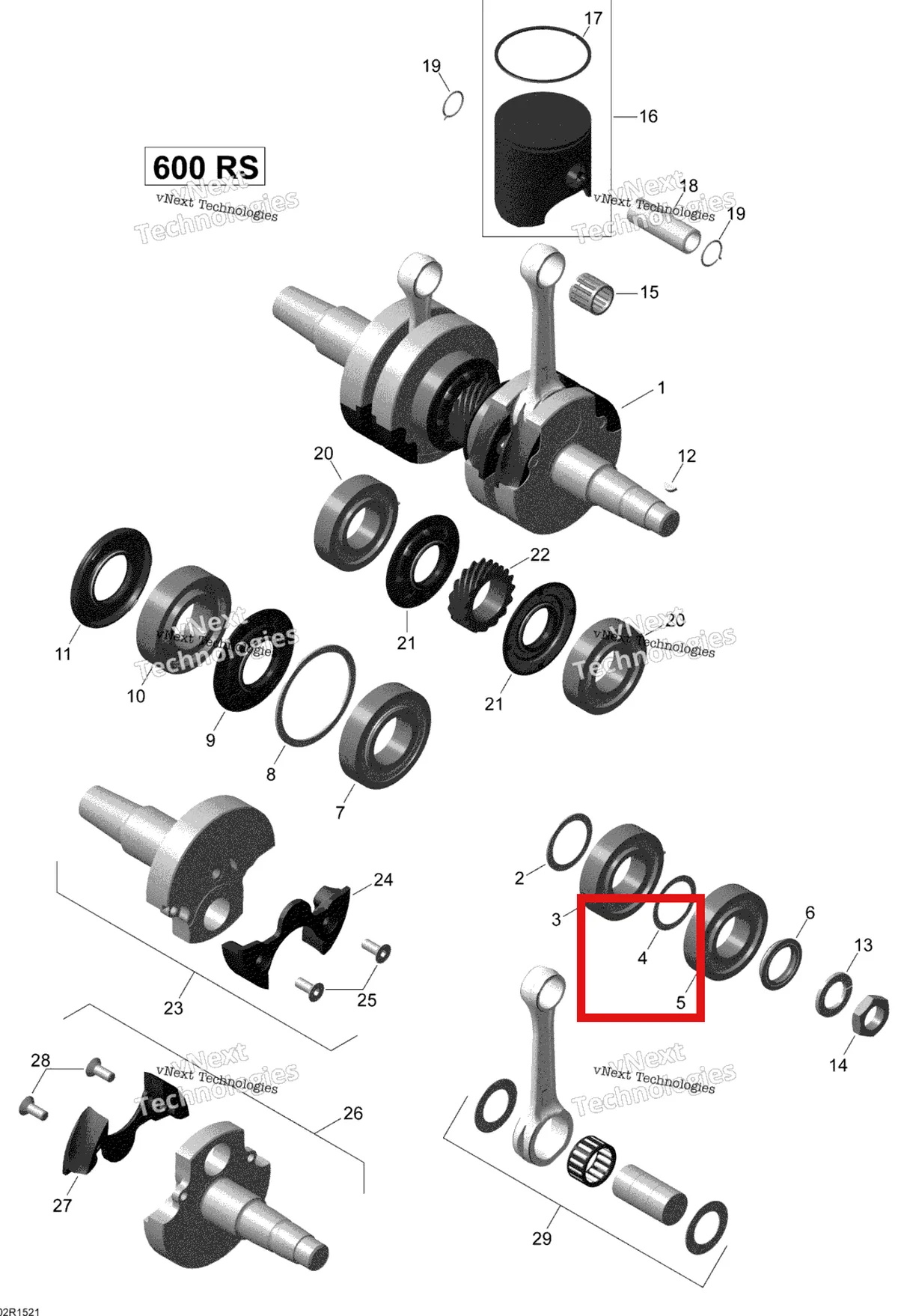 Деталь 420427502 (Шайба) на схеме узла 2015 Ski-Doo MXZ X-RS 600HOE XS RS Crankshaft And Pistons