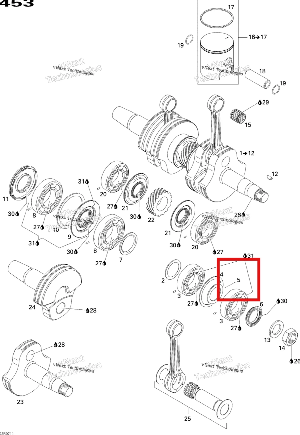 Деталь 420427684 (Шайба) на схеме узла 2007 Ski-Doo MX Z 440X Racing Crankshaft And Pistons