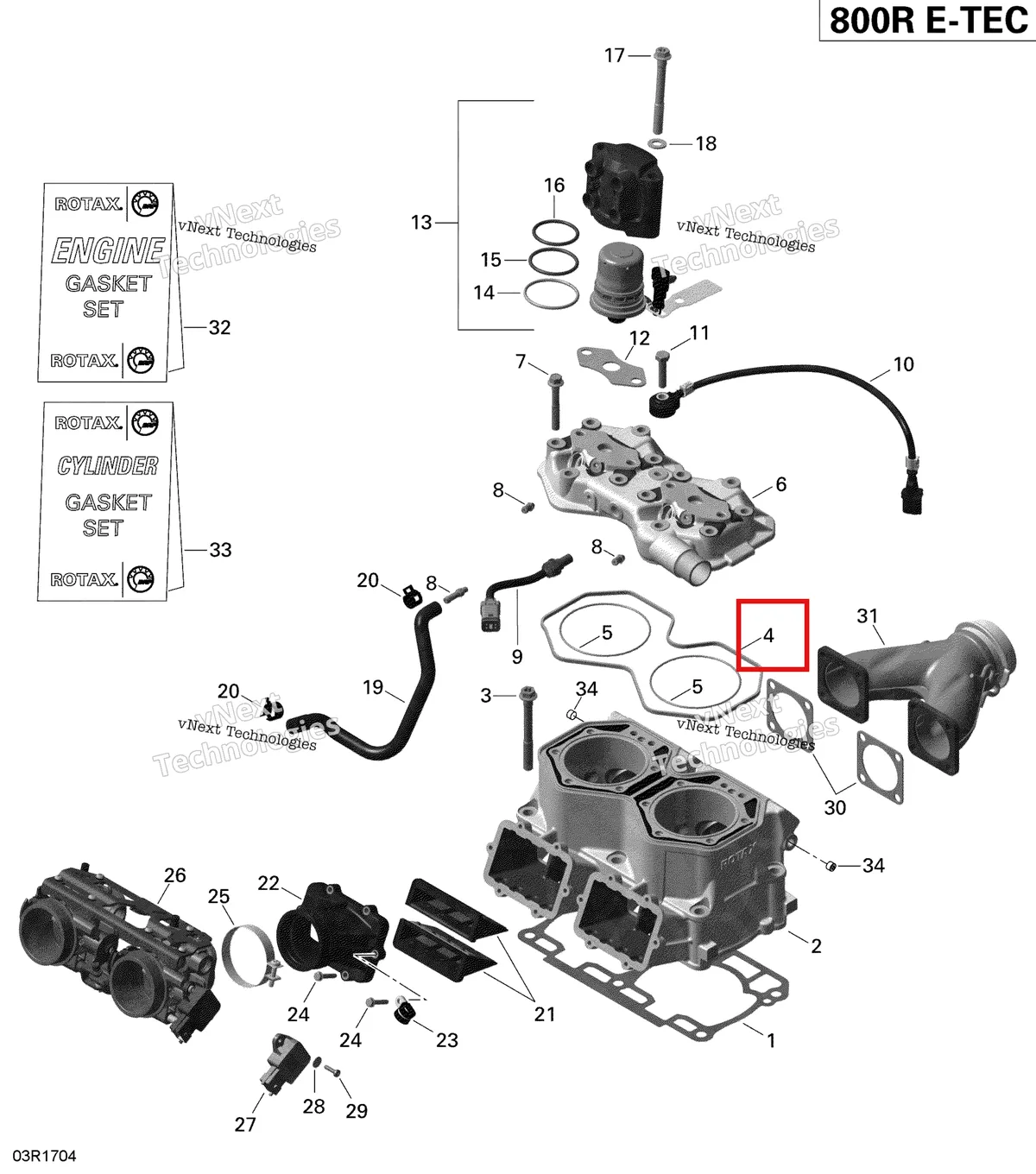 Деталь 420430040 (Уплотнительное кольцо) на схеме узла 2019 Ski-Doo EXPEDITION XTREME 800R E-TEC Cylinder And Injection System - 800R E-Tec