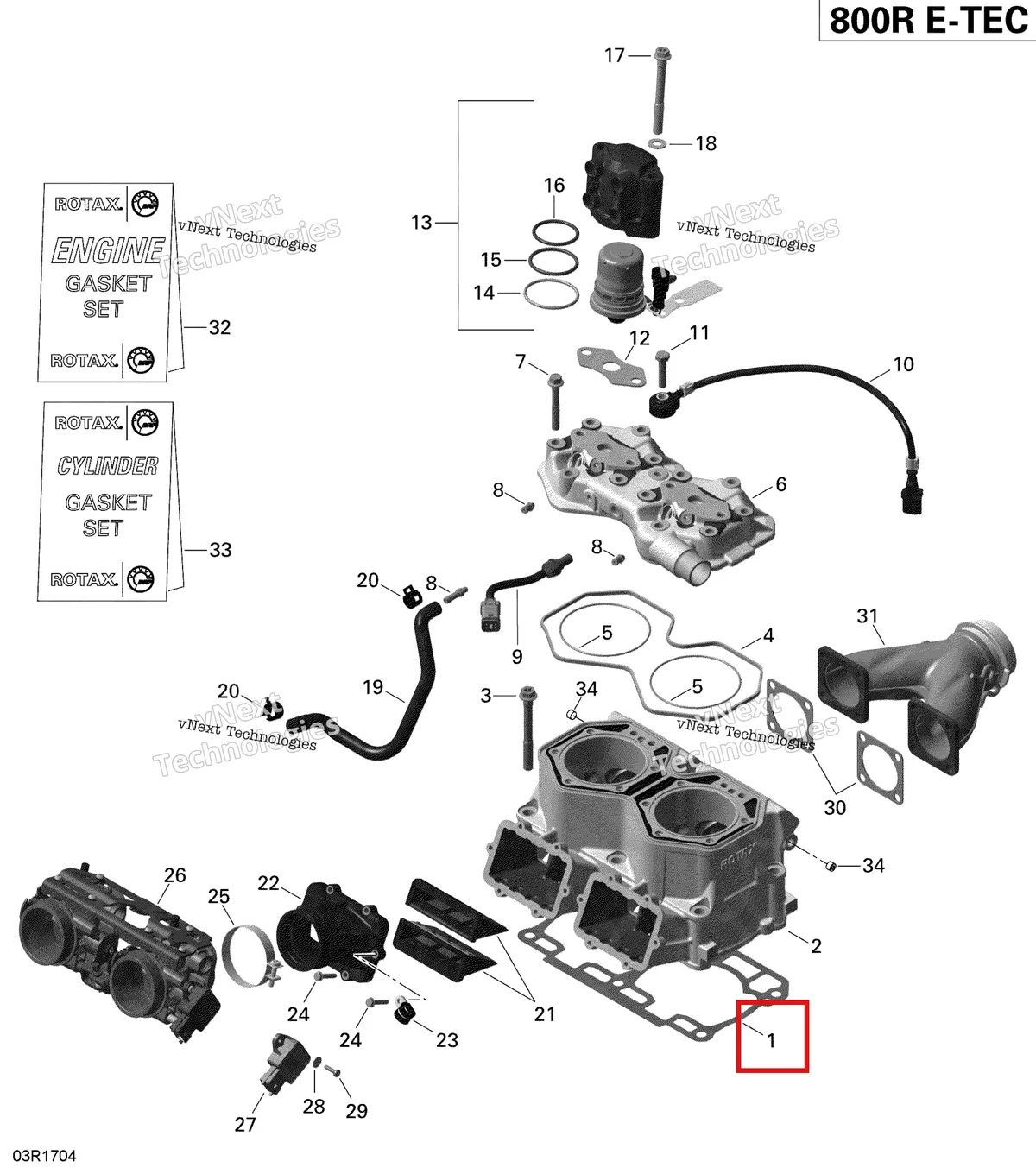 Деталь 420430082 (Деталь Gasket, Double 0.7 Mm) на схеме узла 2019 Ski-Doo EXPEDITION XTREME 800R E-TEC Cylinder And Injection System - 800R E-Tec