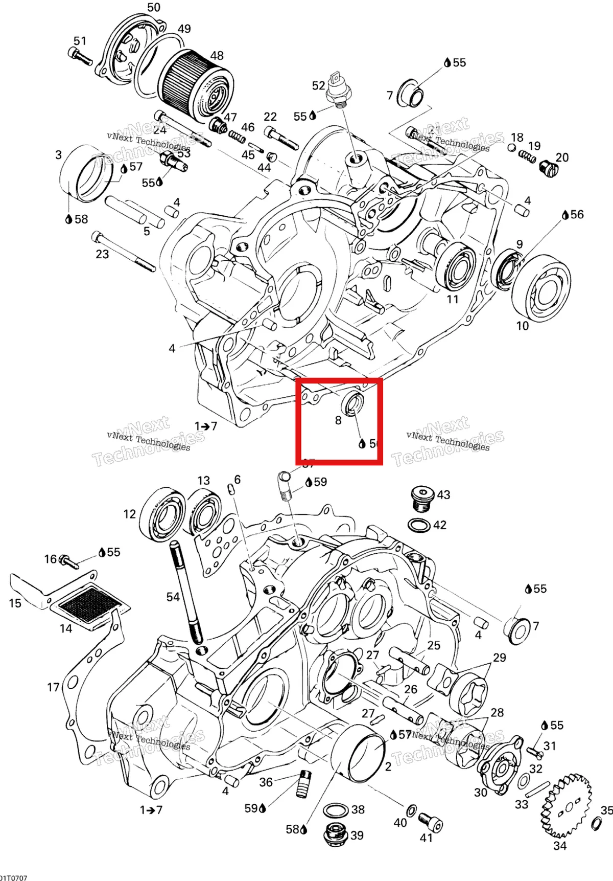 Деталь 420430550 на схеме узла 2007 Can-Am DS 650 X Crankcase
