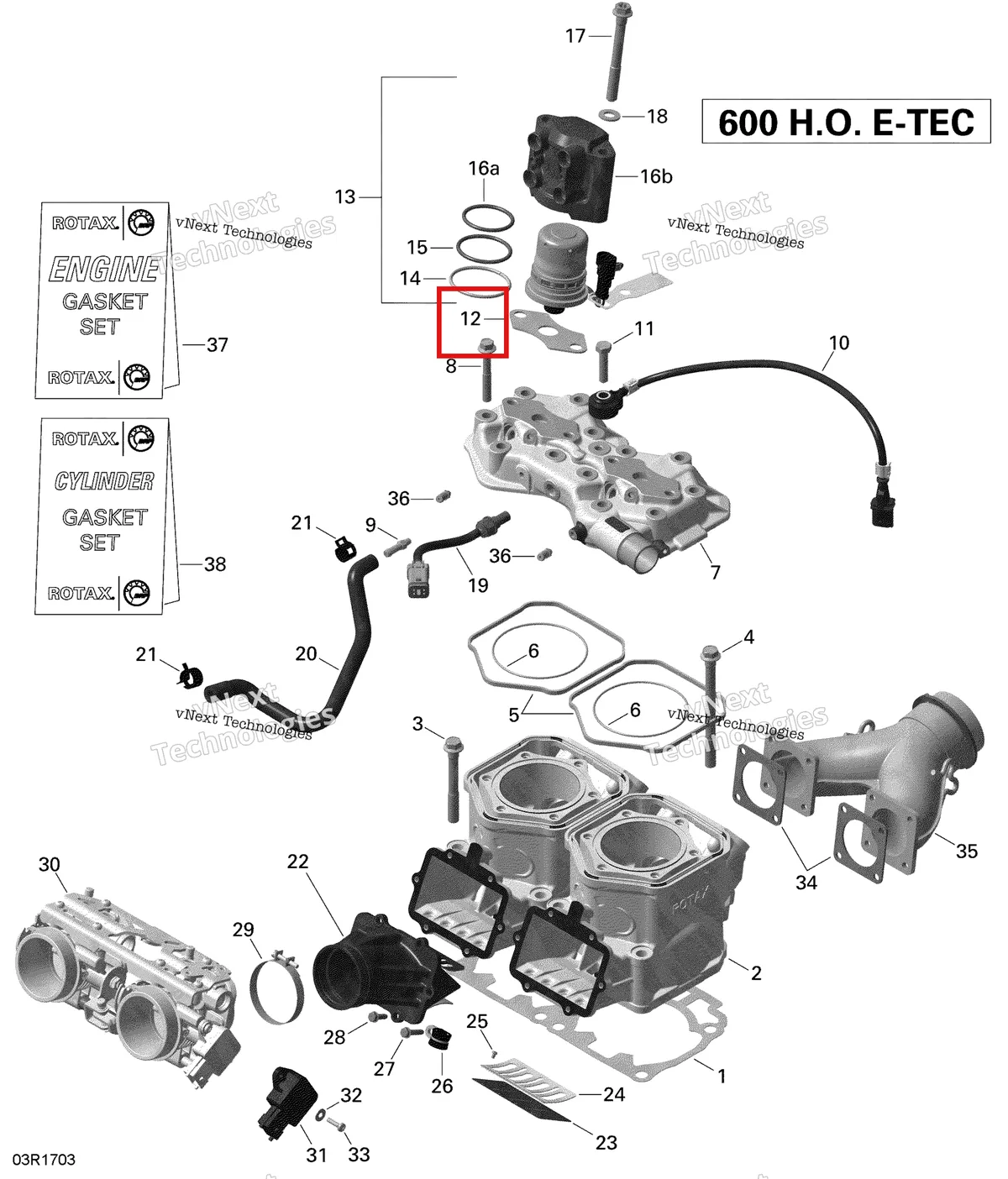 Деталь 420430930 (Прокладка) на схеме узла 2020 Ski-Doo SKANDIC WT 600HO E-TEC Engine - Cylinder And Injection System - 600Ho E-Tec