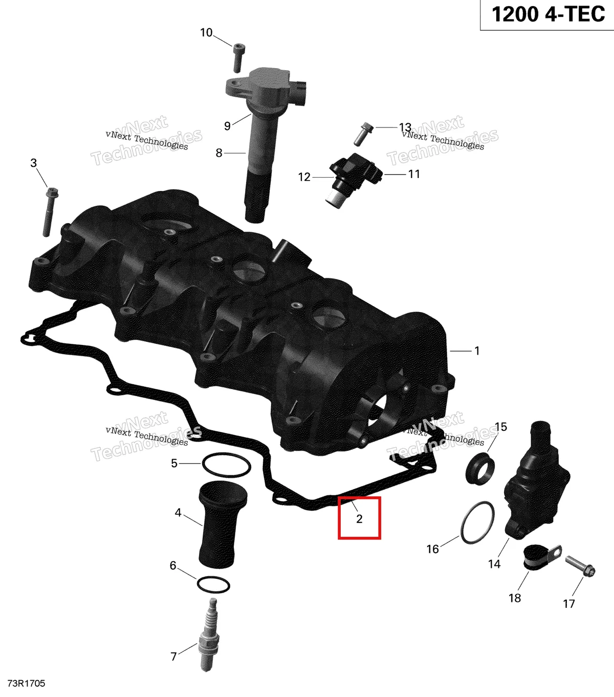 Деталь 420431041 (Прокладка) на схеме узла 2019 Ski-Doo EXPEDITION LE-SE 1200 4-TEC Valve Cover - 1200Itc 4-Tec