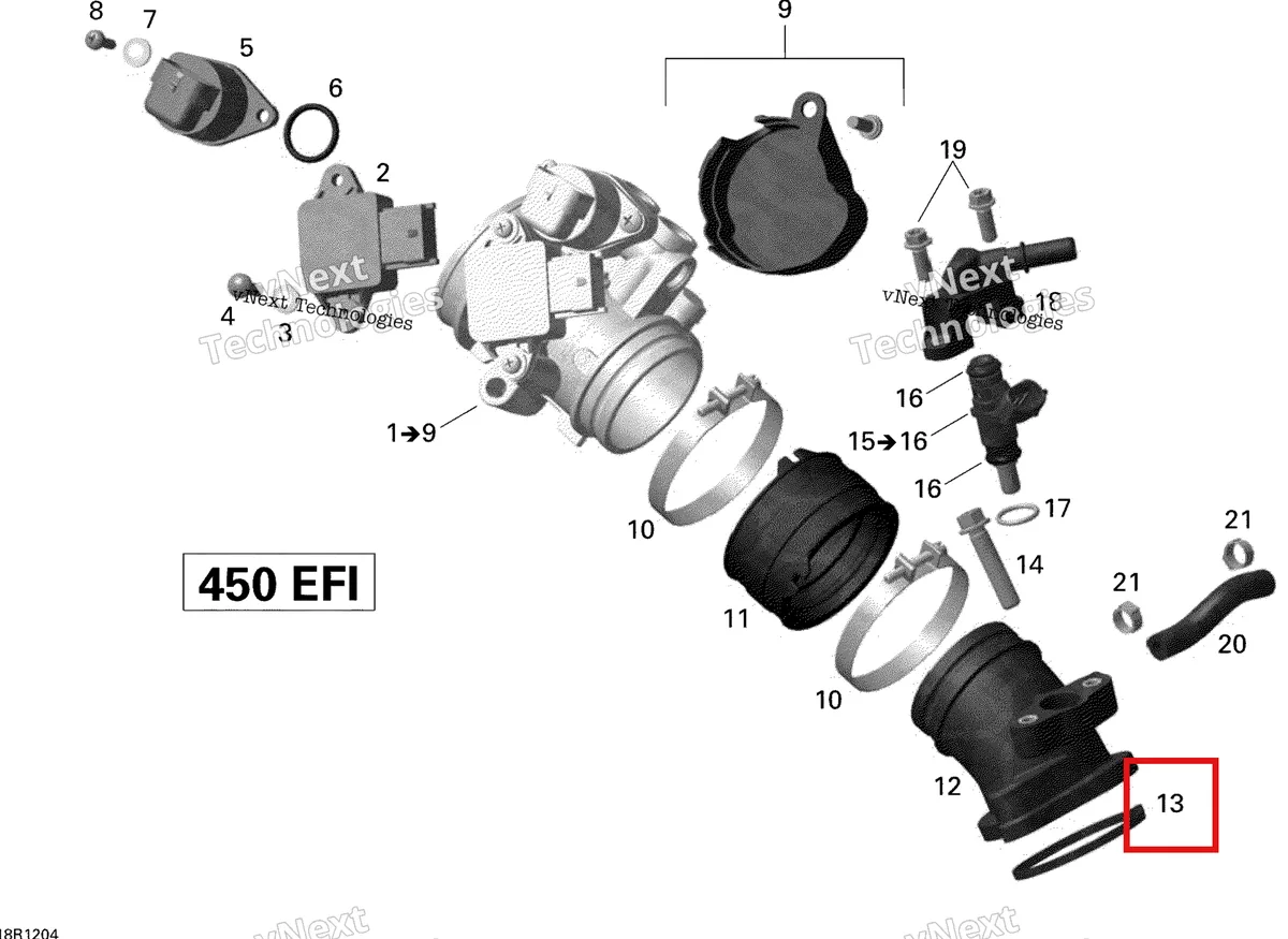 Деталь 420431230 на схеме узла 2015 Can-Am DS 450EFI STD Air Intake Manifold And Throttle Body