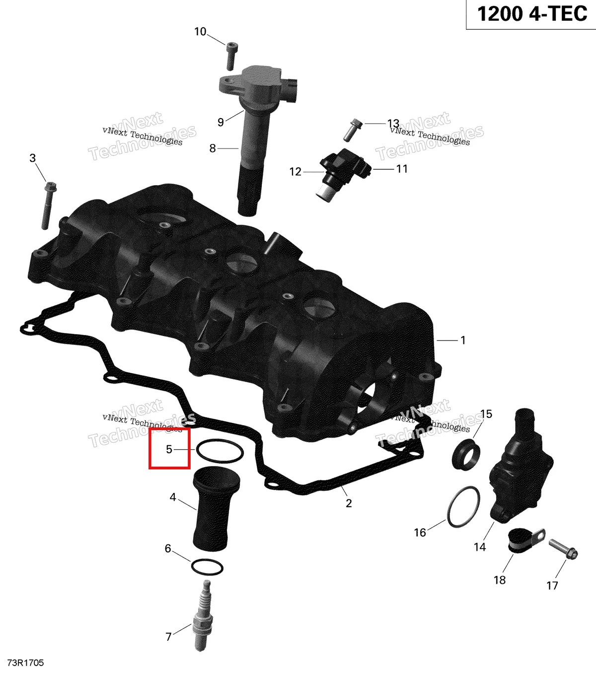 Деталь 420431740 (Уплотнительное кольцо) на схеме узла 2019 Ski-Doo EXPEDITION LE-SE 1200 4-TEC Valve Cover - 1200Itc 4-Tec