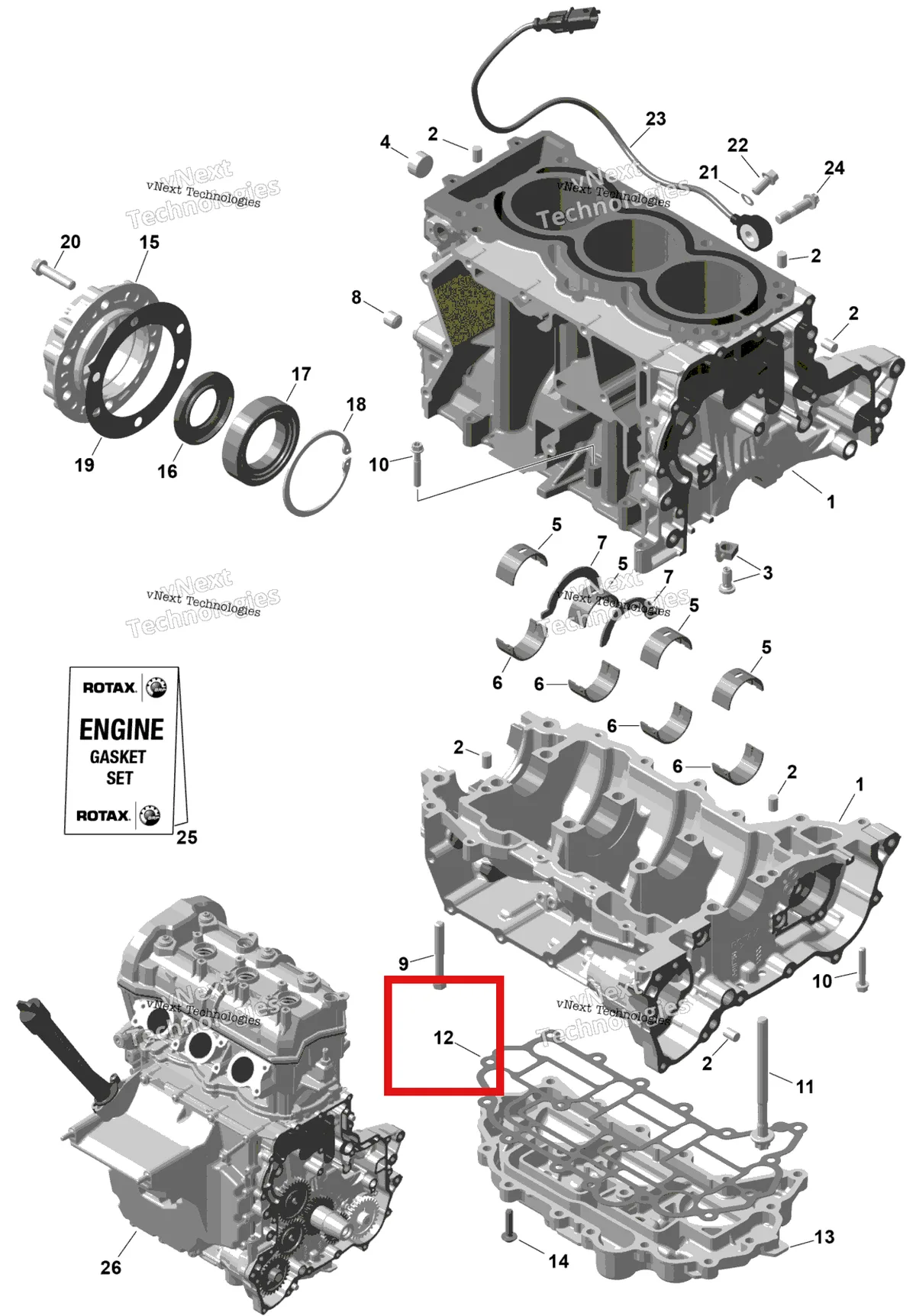 Деталь 420431820 (Прокладка) на схеме узла 2026 Ski-Doo RENEGADE - X-RS - 900 ACE TURBO R - DATP - Mineral Blue - 15X137X1.25RS Track Rotax - Crankcase