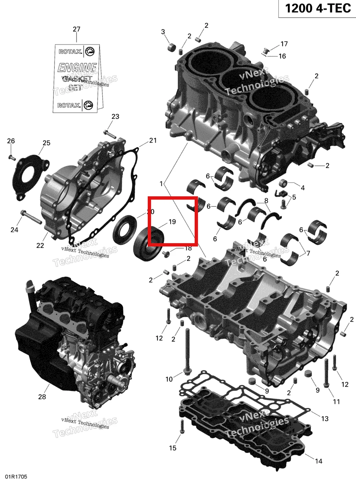 Деталь 420432125 (Подшипник) на схеме узла 2019 Ski-Doo EXPEDITION LE-SE 1200 4-TEC Crankcase - 1200 Itc 4-Tec