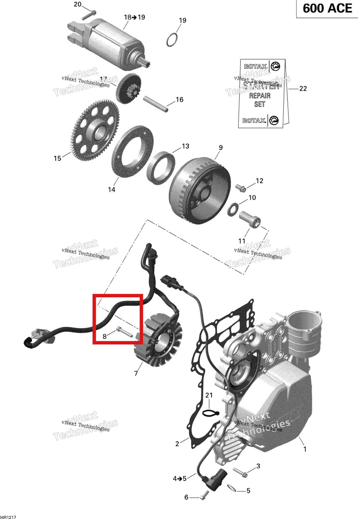 Деталь 420434237 (Деталь Free Wheel Gear, 64 Teeth) на схеме узла 2012 Ski-Doo Expedition Sport 600ACE LFF Magneto And Electric Starter _1-2