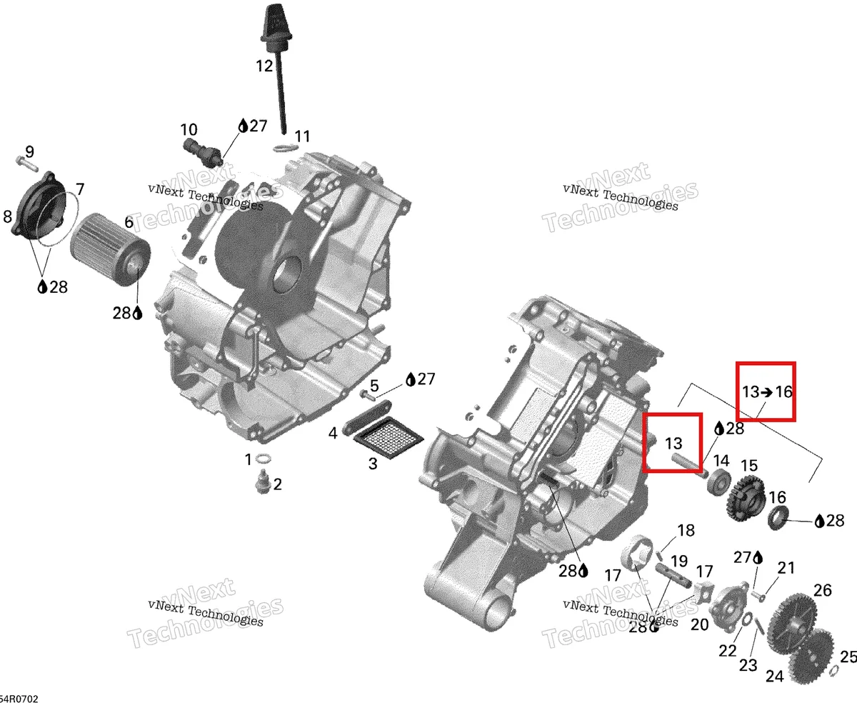 Деталь 420434305 (Деталь Idle Gear, 28 Teeth. Includes 11 To 14) на схеме узла 2008 Can-Am Outlander 500 STD Engine Lubrication
