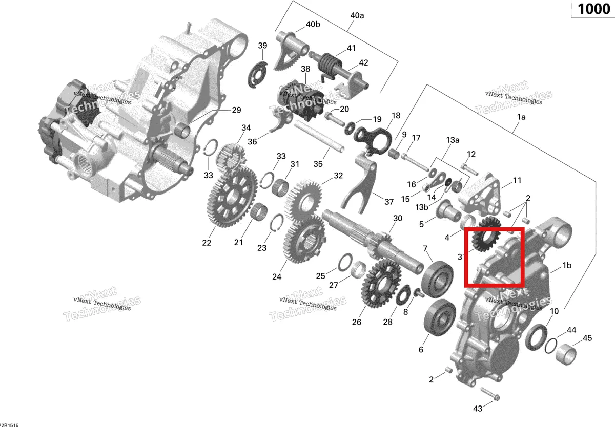 Деталь 420434563 на схеме узла 2015 Can-Am OUTLANDER 1000 EFI Gear Box And Components_Except T3 Package