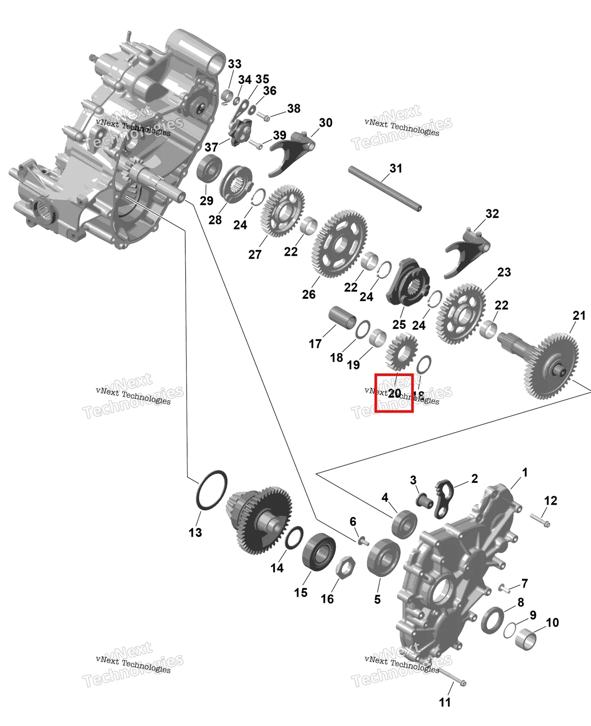 Деталь 420434588 на схеме узла 2026 Can-Am RENEGADE - 4X4 - XMR - 1000R EFI - 5UTA - Hyper Silver Rotax - Gearbox 2