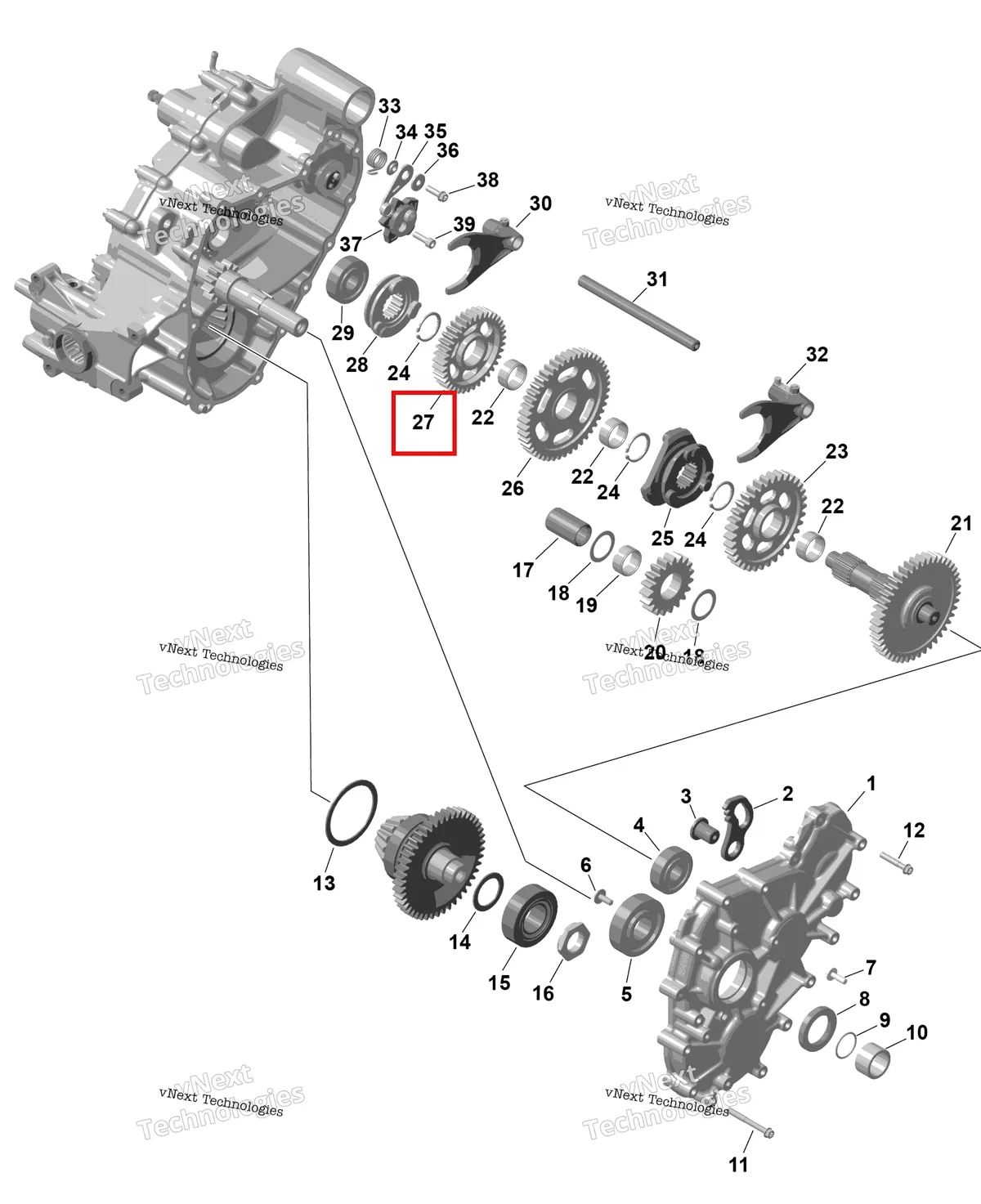 Деталь 420434855 на схеме узла 2026 Can-Am RENEGADE - 4X4 - XXC - 1000R EFI - 5VTB - Catalyst Gray Rotax - Gearbox 2