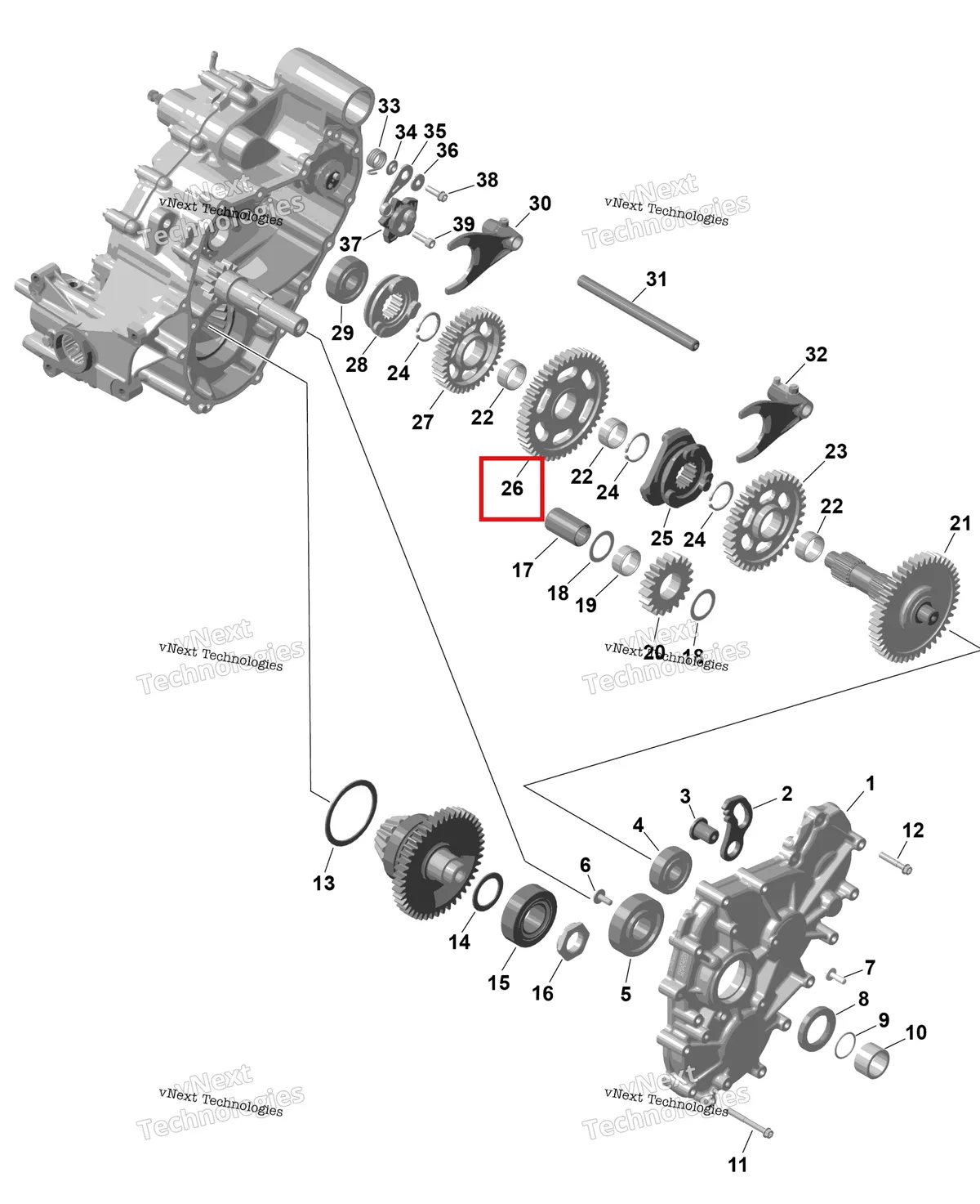 Деталь 420434865 на схеме узла 2026 Can-Am RENEGADE - 4X4 - XMR - 1000R EFI - 5UTA - Hyper Silver Rotax - Gearbox 2