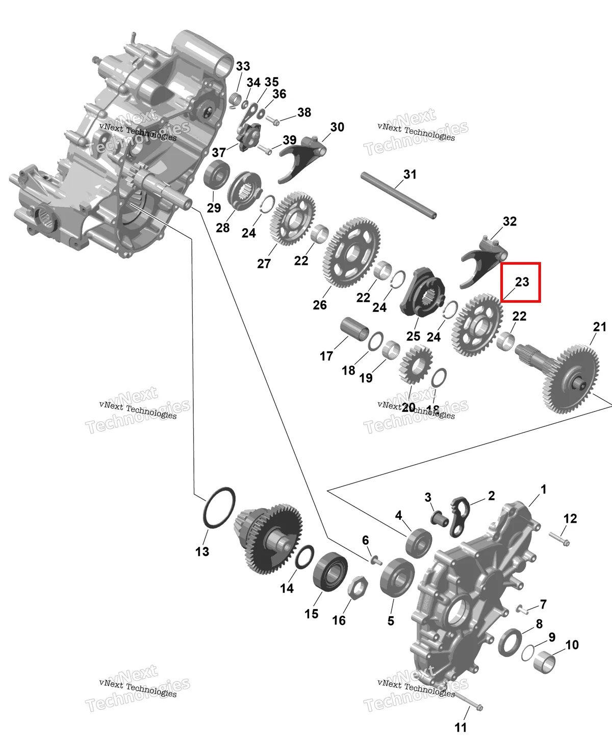 Деталь 420434873 на схеме узла 2026 Can-Am RENEGADE - 4X4 - XMR - 1000R EFI - 5UTA - Hyper Silver Rotax - Gearbox 2