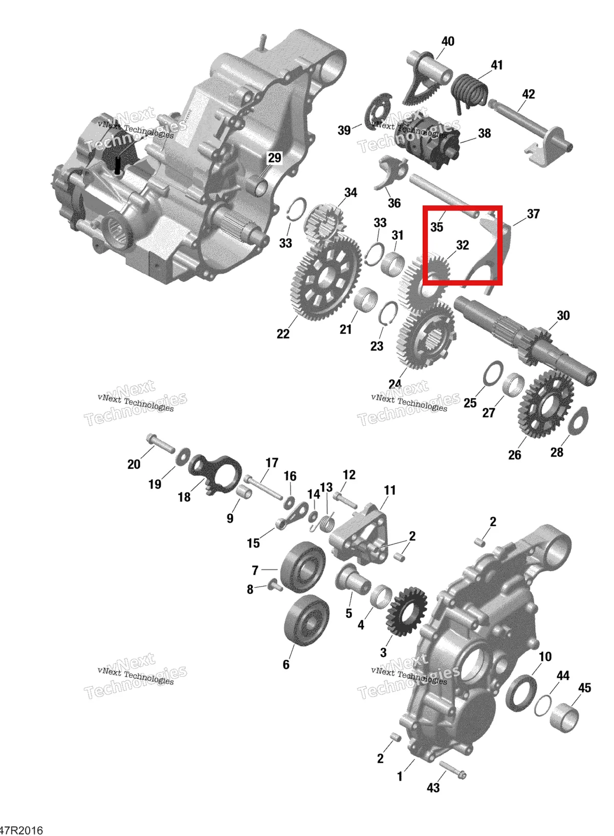 Деталь 420435750 на схеме узла 2022 Can-Am Renegade 570 EFI - STD Rotax - Gear Box 2 - 420686569