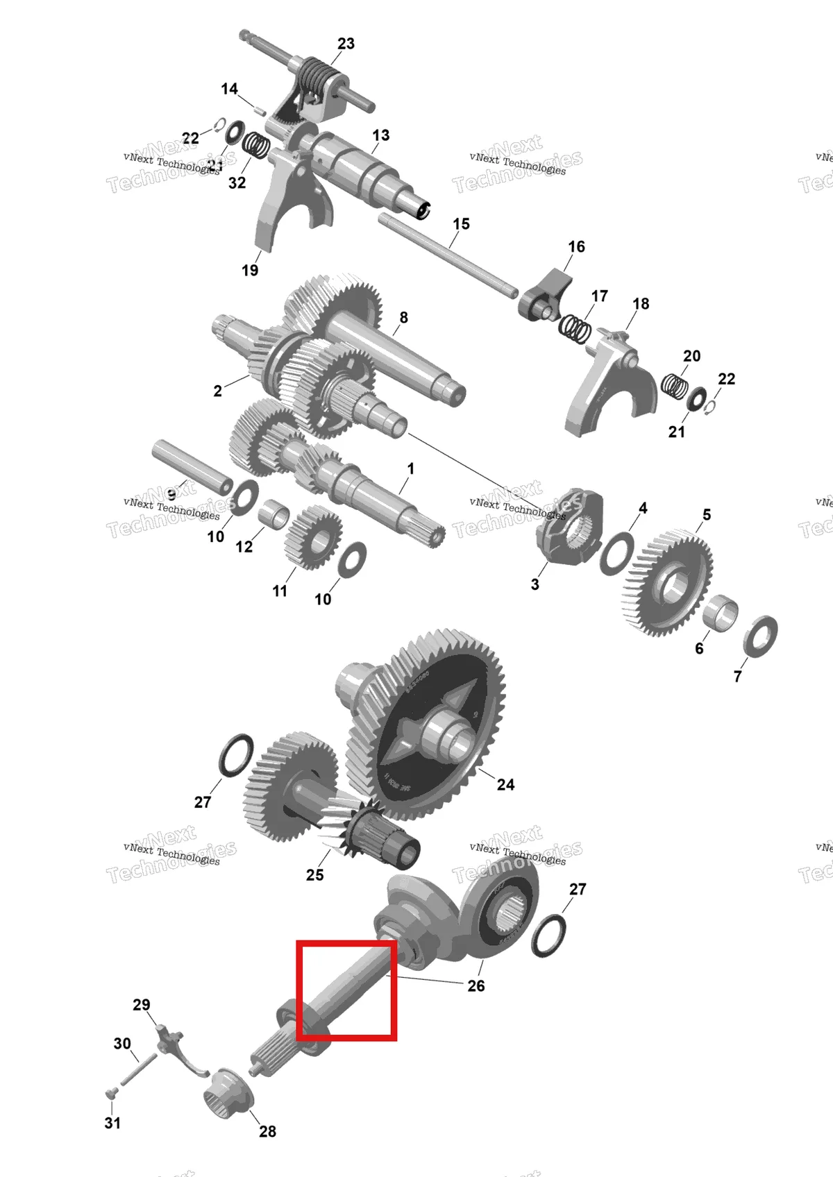 Деталь 420435876 (Промежуточный шестерня в сборе включает no 9 12 Can-Am Maverick Turbo RR XRS (2026) (420435876)) на схеме узла 2026 Can-Am Maverick Max - TURBO - DS - 7WTB - Dusty Navy Satin - 64
