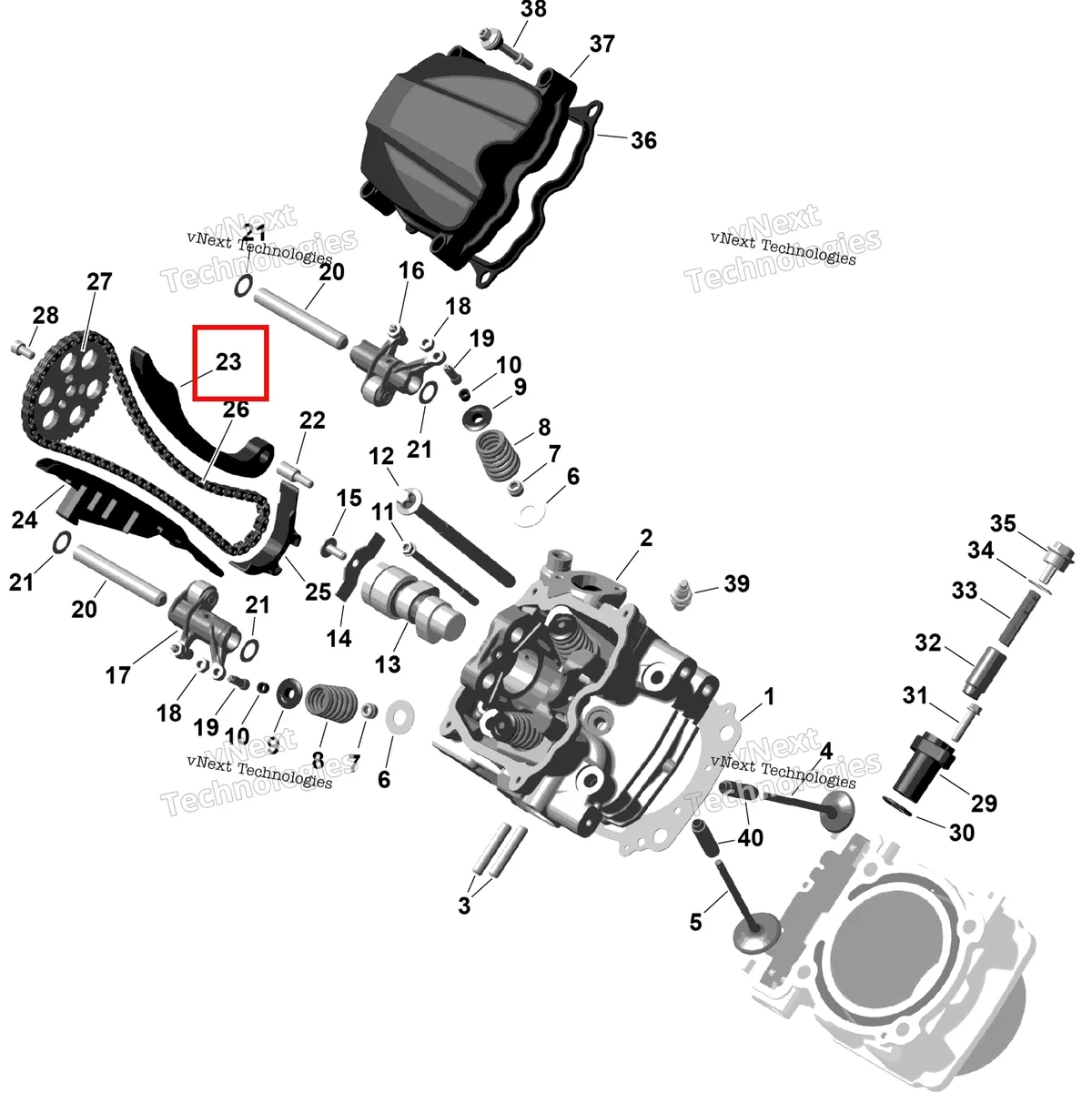 Деталь 420436017 на схеме узла 2026 Can-Am RENEGADE - 4X4 - XMR - 1000R EFI - 5UTA - Hyper Silver Rotax - Front Cylinder Head