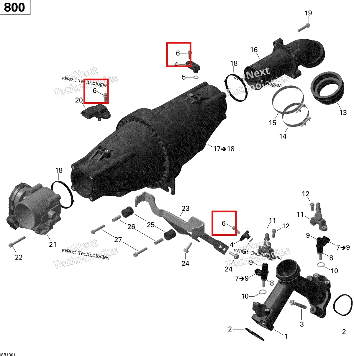Деталь 420440142 на схеме узла 2013 Can-Am COMMANDER STD, DPS, XT, 800R EFI Air Intake Manifold And Throttle Body