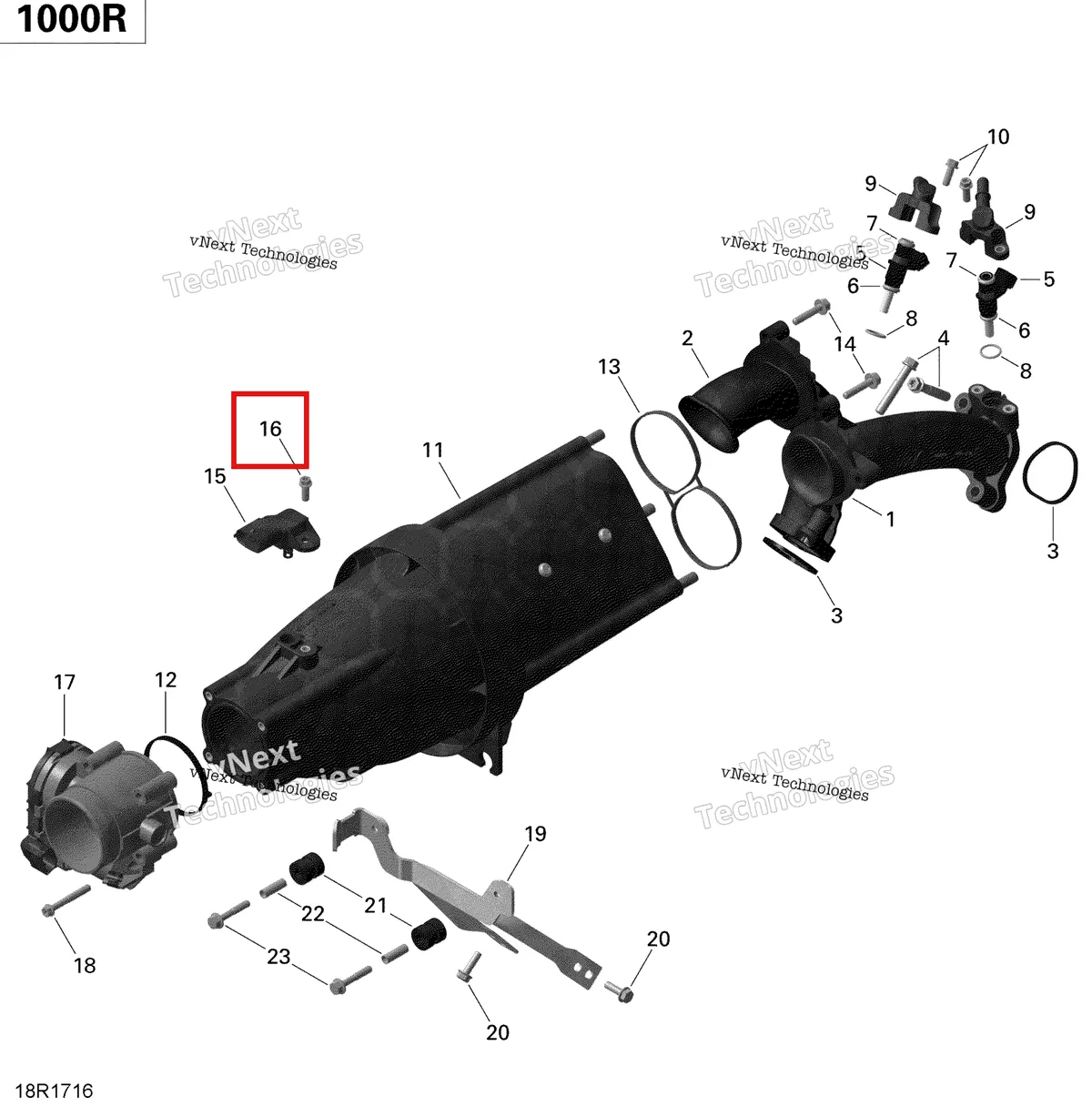 Деталь 420440147 (Деталь Torx Screw M6 X 12. Tightening Torque 11 Nm) на схеме узла 2020 Can-Am Commander 1000R EFI Air Intake Manifold And Throttle Body - 1000R