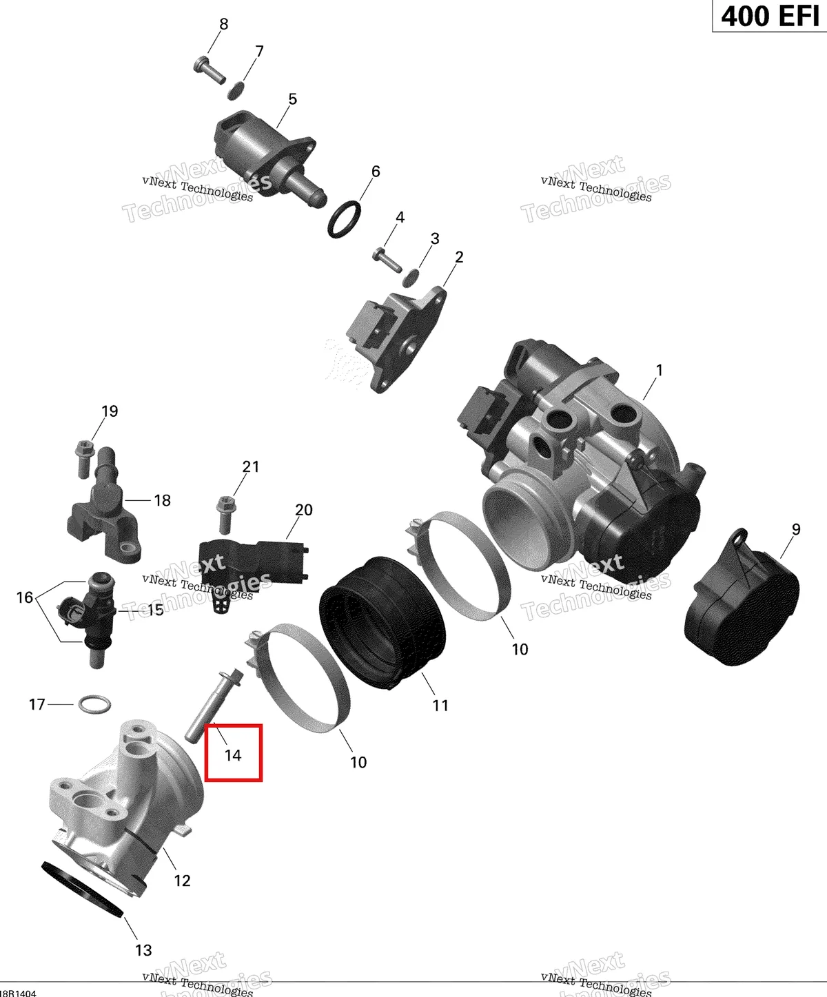 Деталь 420440482 на схеме узла 2014 Can-Am OUTLANDER 400 EFI, STD, XT Air Intake Manifold And Throttle Body