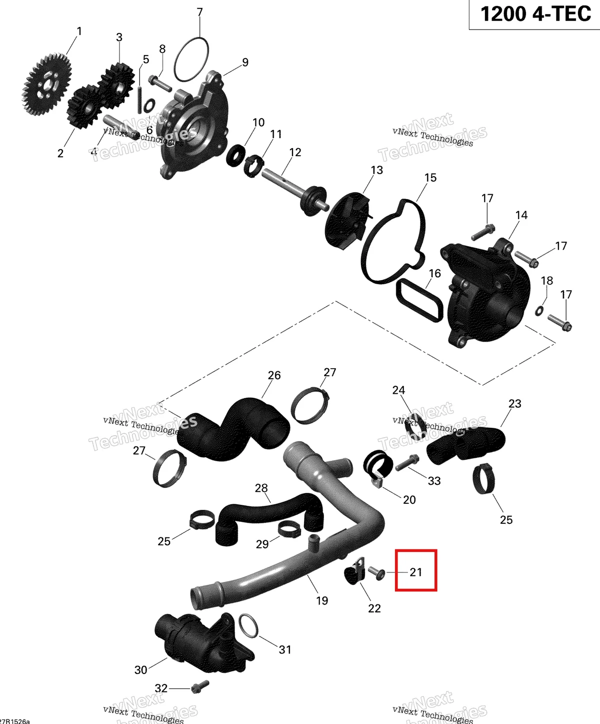 Деталь 420440751 на схеме узла 2015 Ski-Doo GSX LE 1200 XR137 Engine Cooling Gsx Le