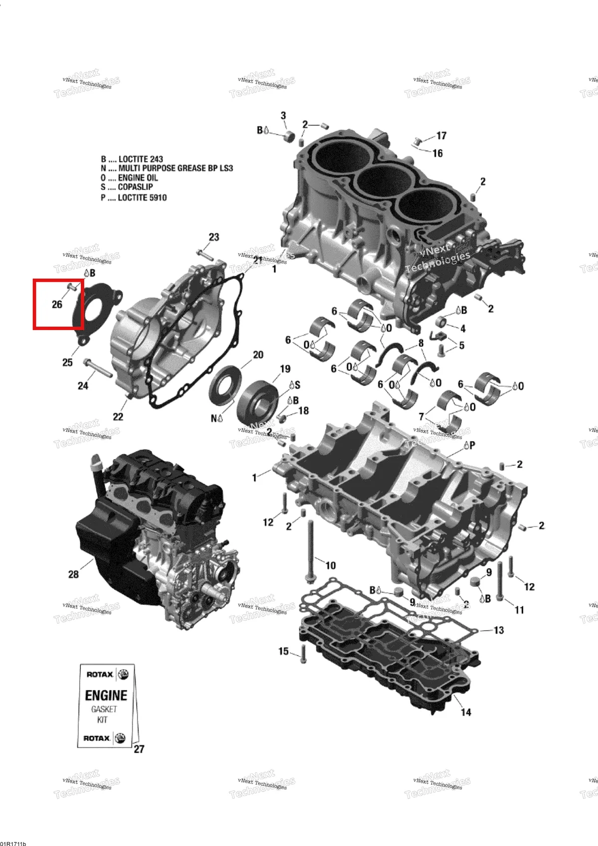 Деталь 420440906 (Деталь Countersunk Screw M6 X 16. Tightening Torque 11 Nm) на схеме узла 2017 Ski-Doo EXPEDITION - 4-STROKE - LE-SE Engine Block - 1200 4-Tec