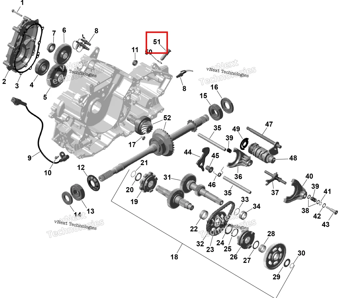 Деталь 420441395 (Index винт в сборе M16 X1 5 Can-Am Outlander 4x4 XT 1000R (2025) (420441395)) на схеме узла 2026 Can-Am OUTLANDER - 2X4 - STD - 500 - 1KTB - Legion Red Rotax - Gearbox