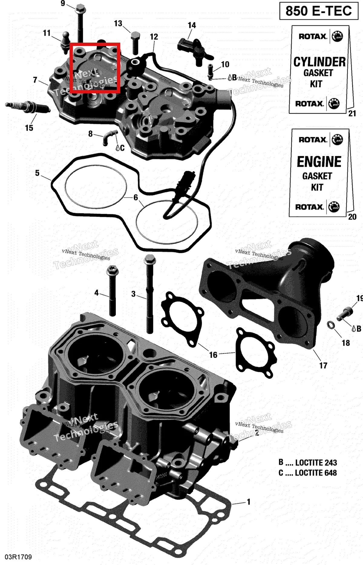 Деталь 420441842 на схеме узла 2017 Ski-Doo RENEGADE - 2-STROKE - 850 E-TEC Cylinder And Cylinder Head - All Models