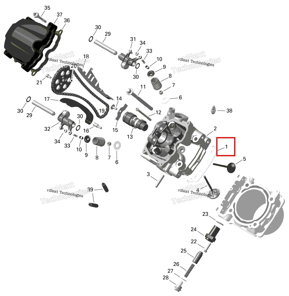 Деталь 420450340 на схеме узла 2024 Can-Am Outlander MAX 450 EFI 6X6 - 4ZRA - DPS Package - Tundra Green Rotax - Cylinder Head