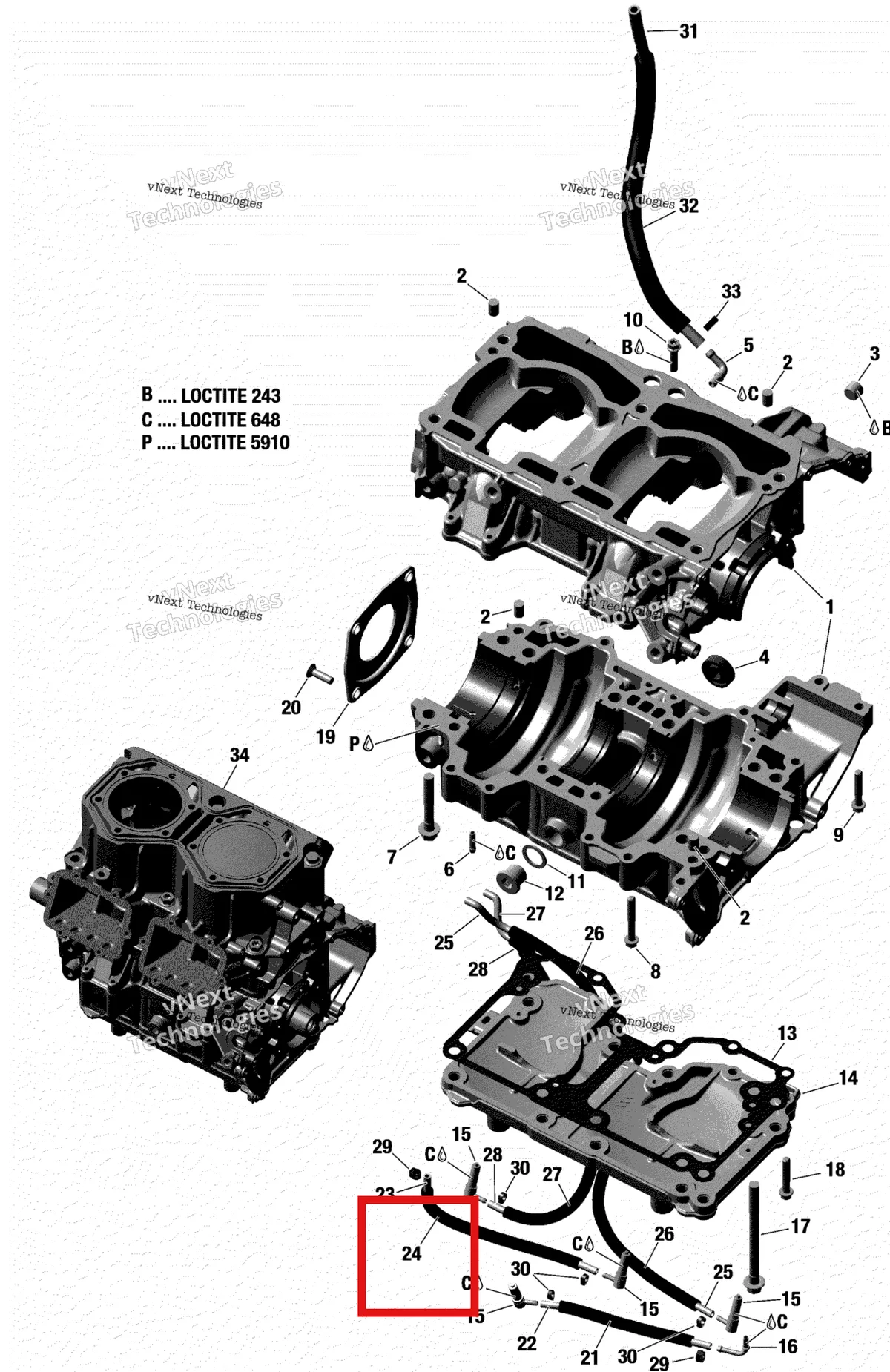 Деталь 420460040 на схеме узла 2018 Ski-Doo RENEGADE 850 E-TEC Crankcase