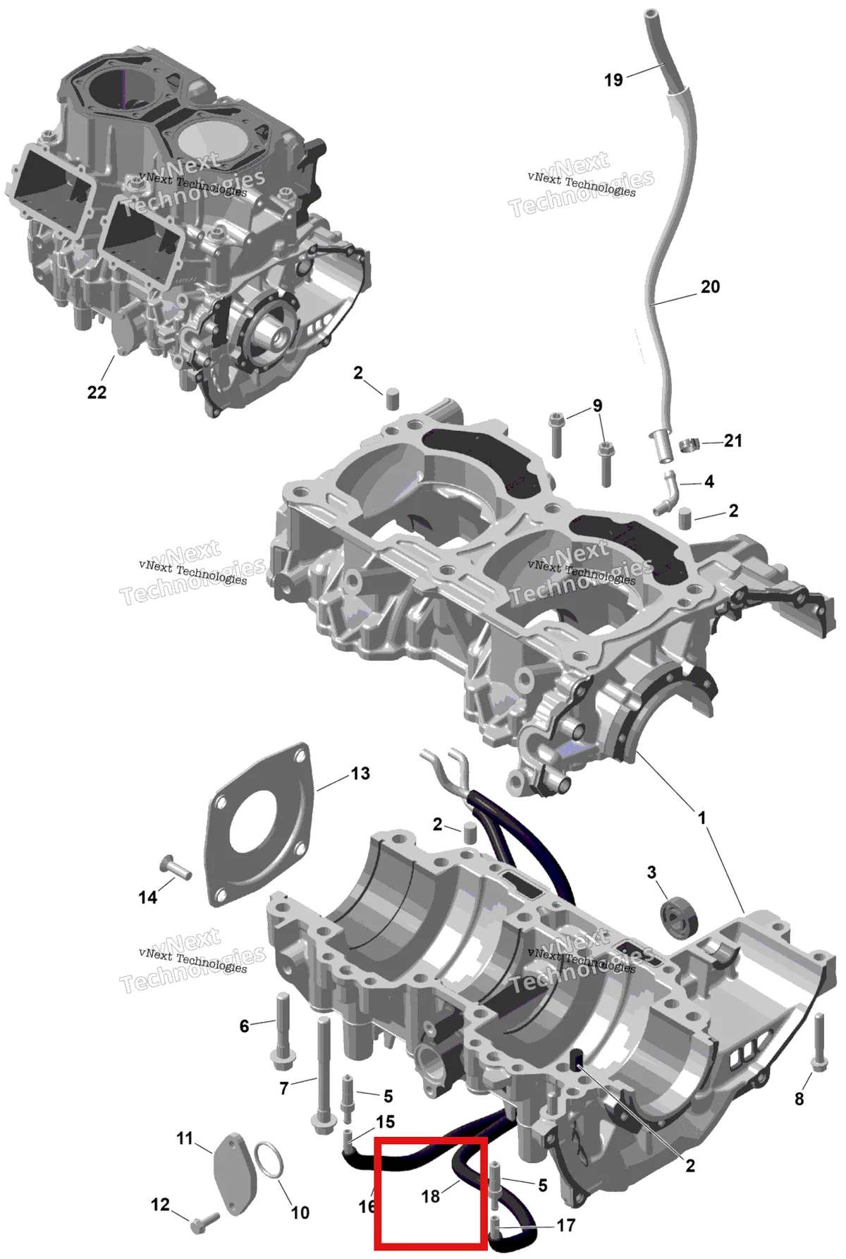 Деталь 420460058 на схеме узла 2026 Ski-Doo SKANDIC - SE - 600R E -TEC - AUTA - Catalyst Gray - 20X154X1.8C Track Rotax - Crankcase