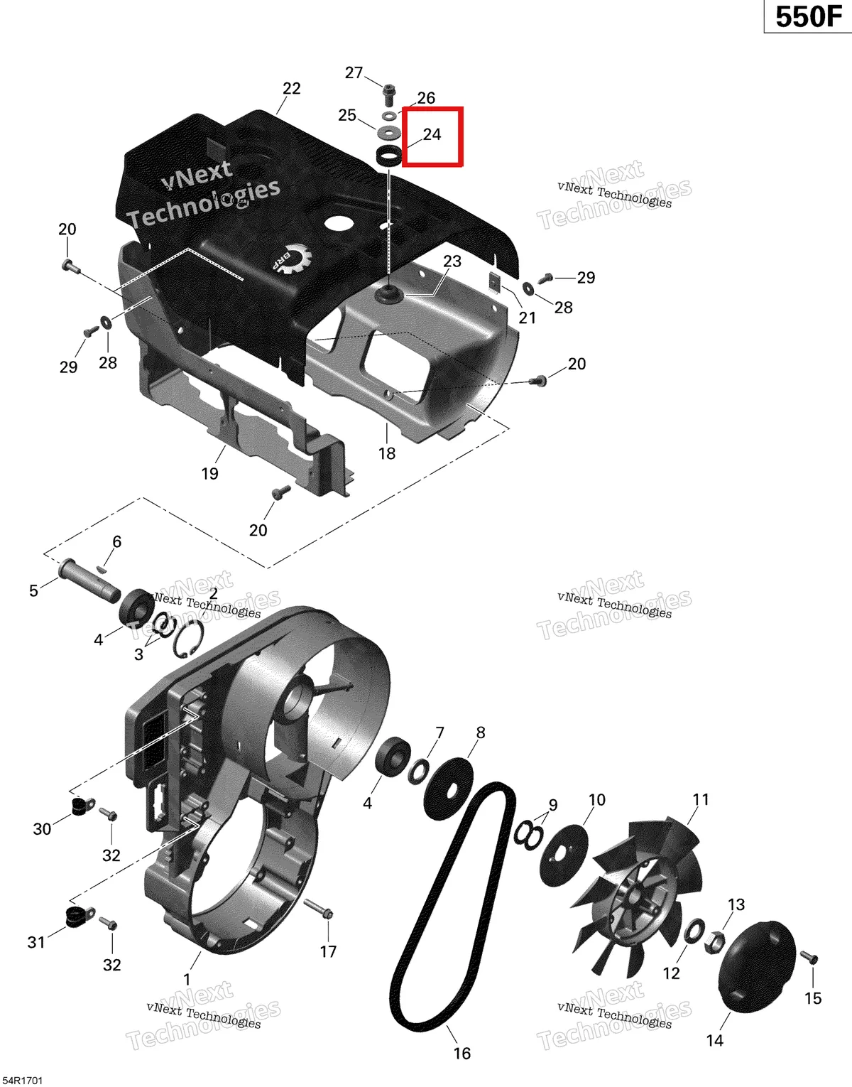 Деталь 420460210 (Резиновая Втулка) на схеме узла 2020 Ski-Doo EXPEDITION SPORT 550F Engine - Fan And Cylinder Cowls - 550F