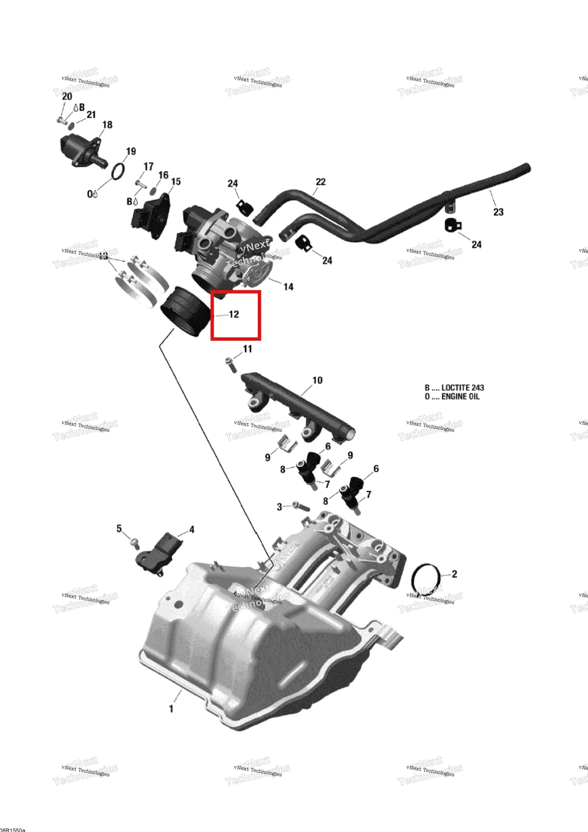 Деталь 420460495 (Разъем) на схеме узла 2015 Ski-Doo SKANDIC WT 600 ACE Air Intake Manifold