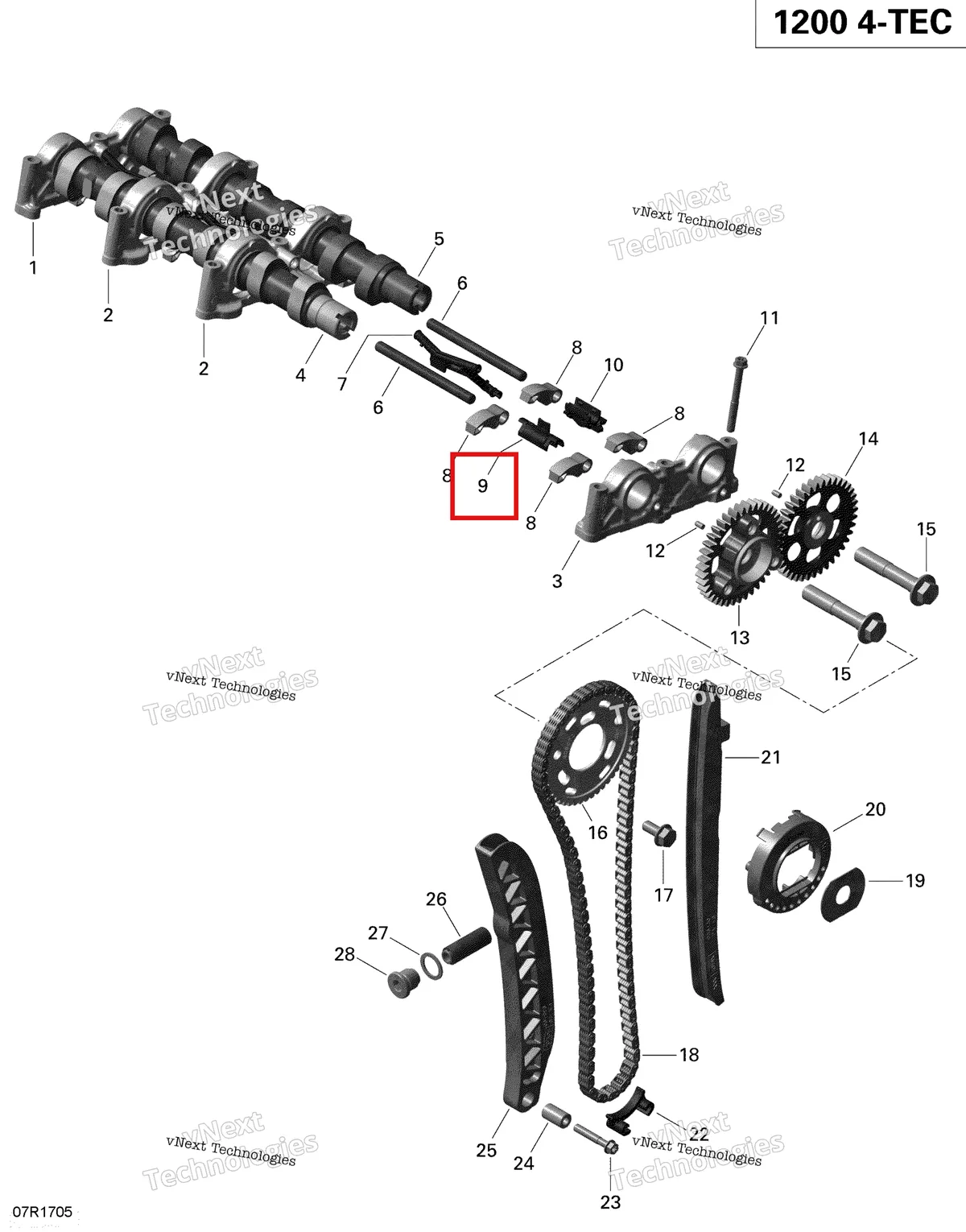 Деталь 420460680 (Распорка) на схеме узла 2019 Ski-Doo EXPEDITION LE-SE 1200 4-TEC Camshafts And Timing Chain - 1200 Itc 4-Tec