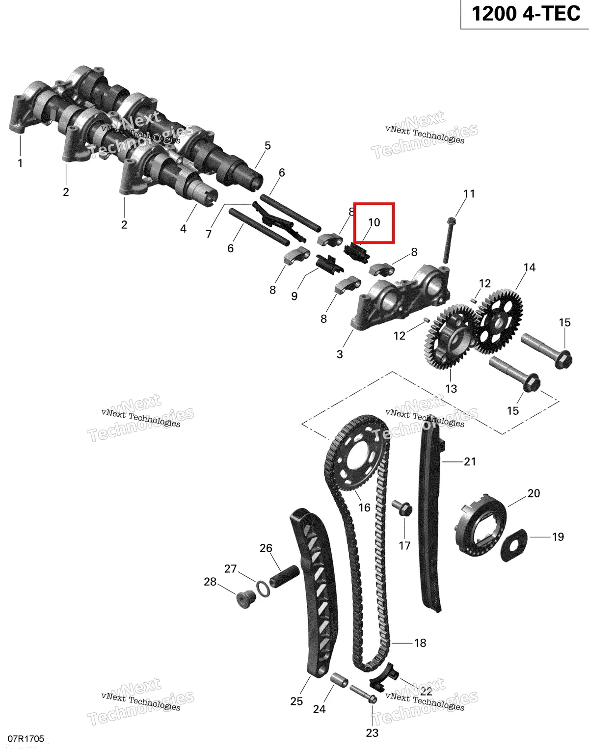 Деталь 420460685 (Прокладка Снаружи) на схеме узла 2019 Ski-Doo EXPEDITION LE-SE 1200 4-TEC Camshafts And Timing Chain - 1200 Itc 4-Tec