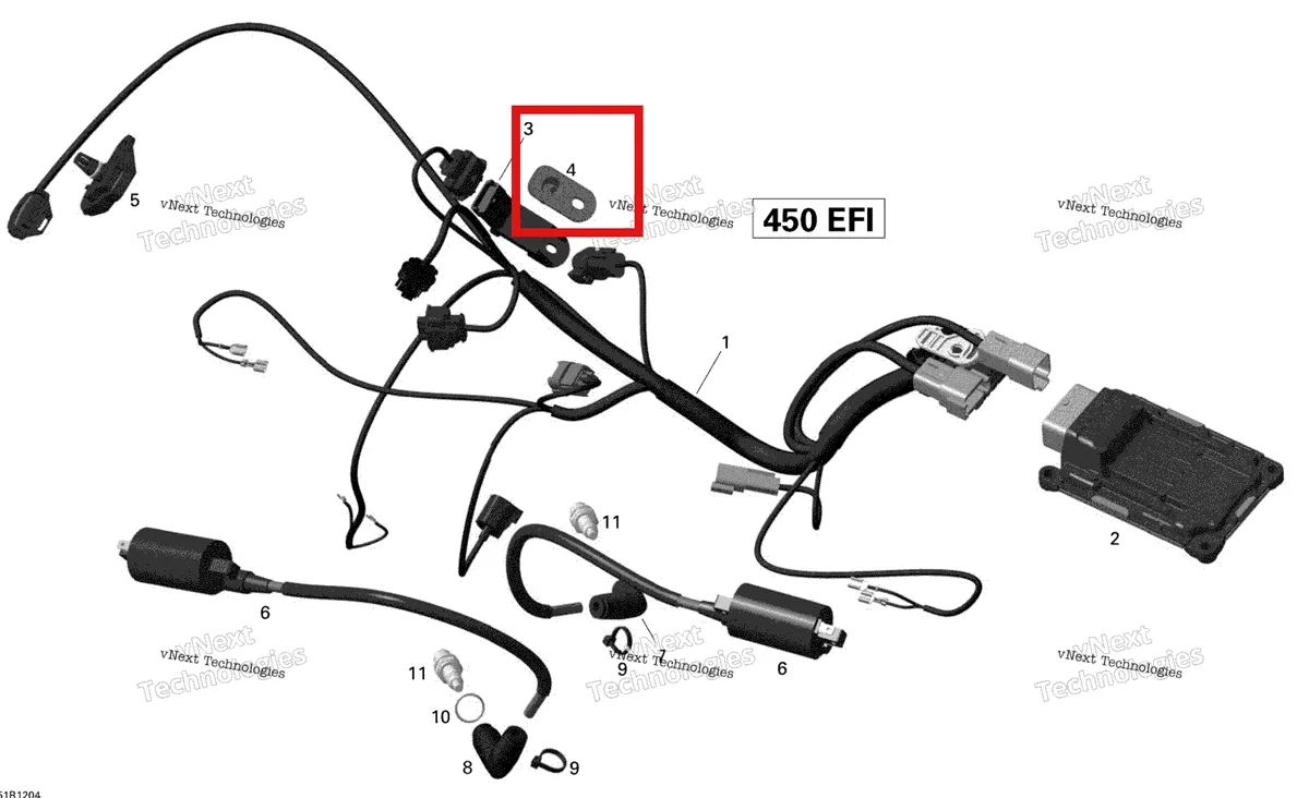 Деталь 420460700 на схеме узла 2015 Can-Am DS 450EFI STD Engine Harness And Electronic Module