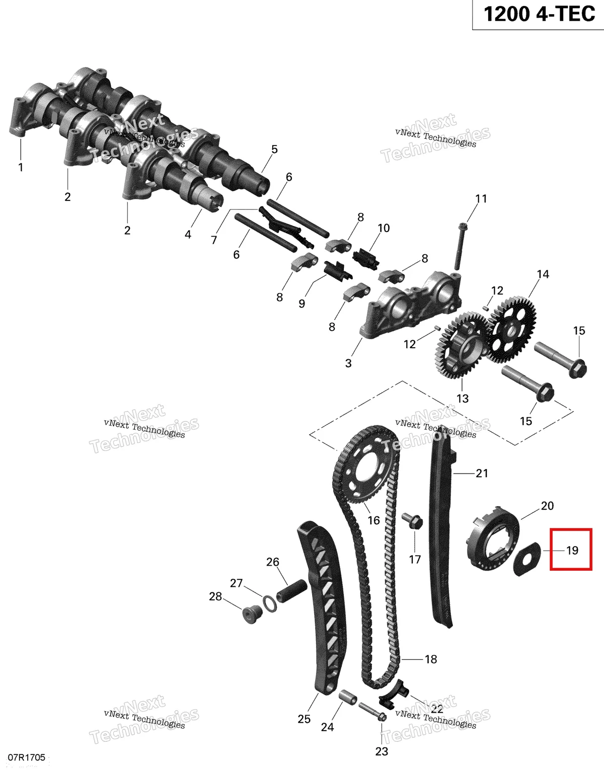 Деталь 420460710 (Крышка) на схеме узла 2019 Ski-Doo EXPEDITION LE-SE 1200 4-TEC Camshafts And Timing Chain - 1200 Itc 4-Tec