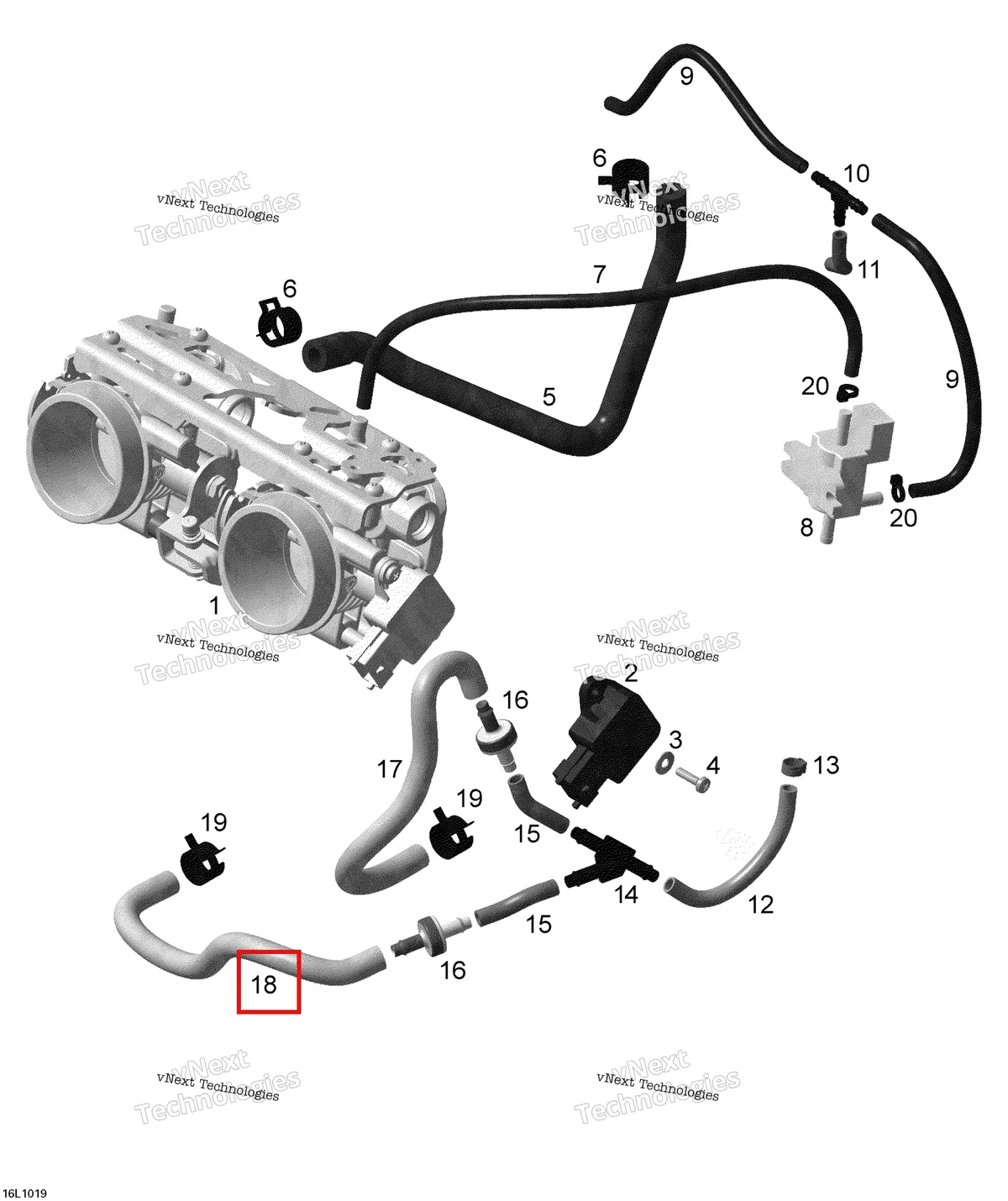 Деталь 420460786 (Шланг) на схеме узла 2010 Ski-Doo Expedition TUV SE 600HO SDI XU Throttle Body