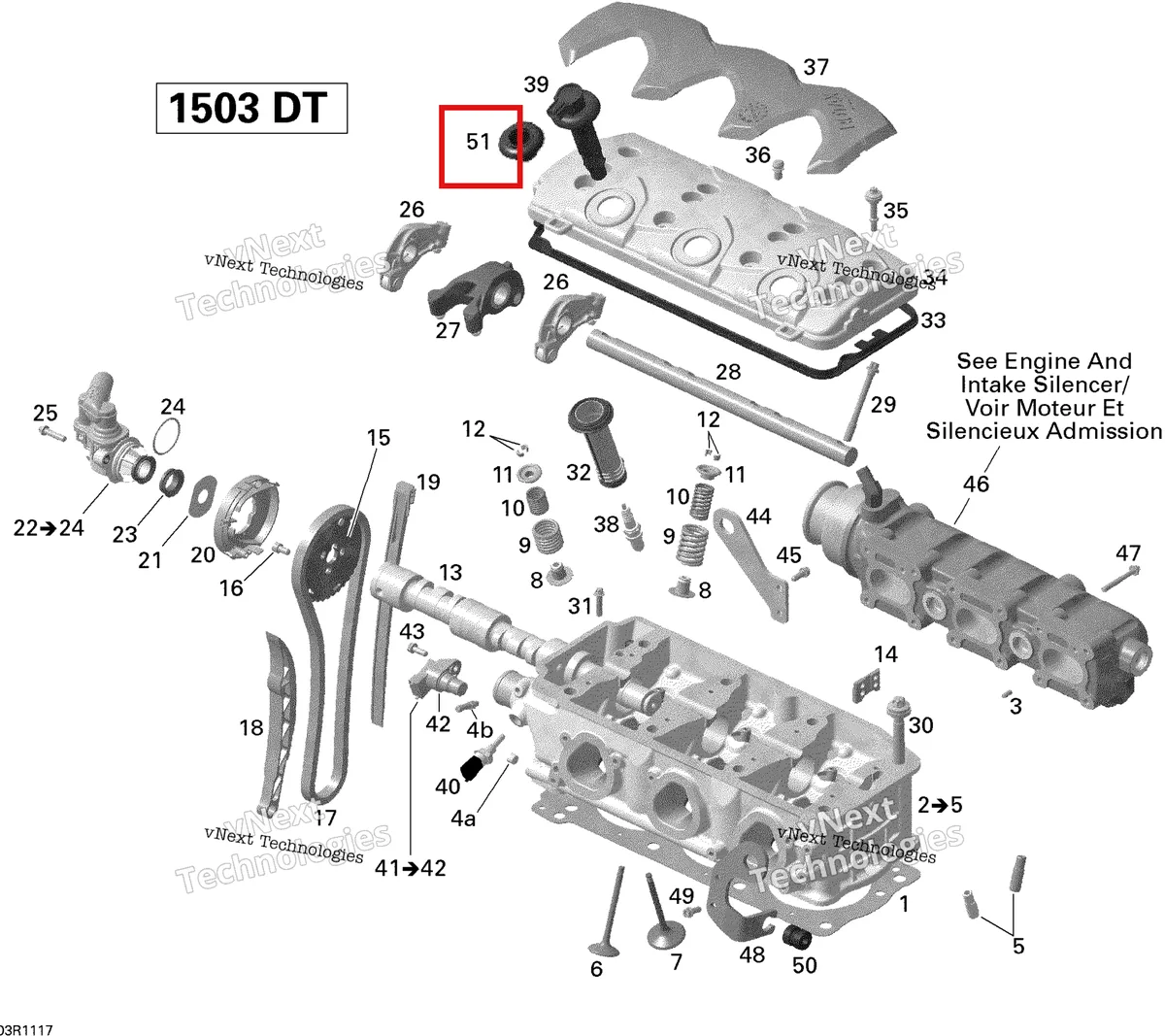 Деталь 420460830 на схеме узла 2011 Sea-Doo GTS Pro 130 Cylinder Head