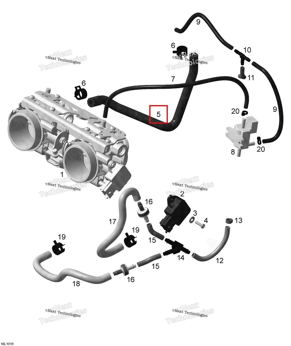 Деталь 420460860 (Шланг) на схеме узла 2010 Ski-Doo Expedition TUV SE 600HO SDI XU Throttle Body
