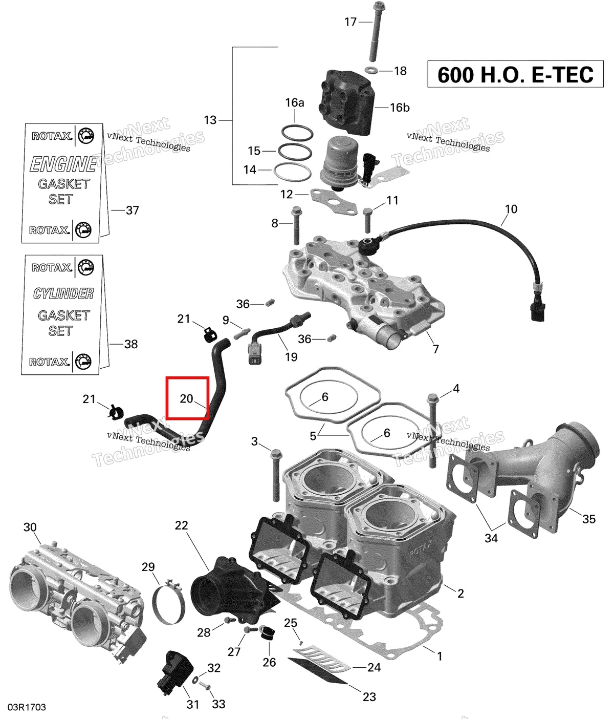 Деталь 420460867 (Шланг) на схеме узла 2020 Ski-Doo SKANDIC WT 600HO E-TEC Engine - Cylinder And Injection System - 600Ho E-Tec