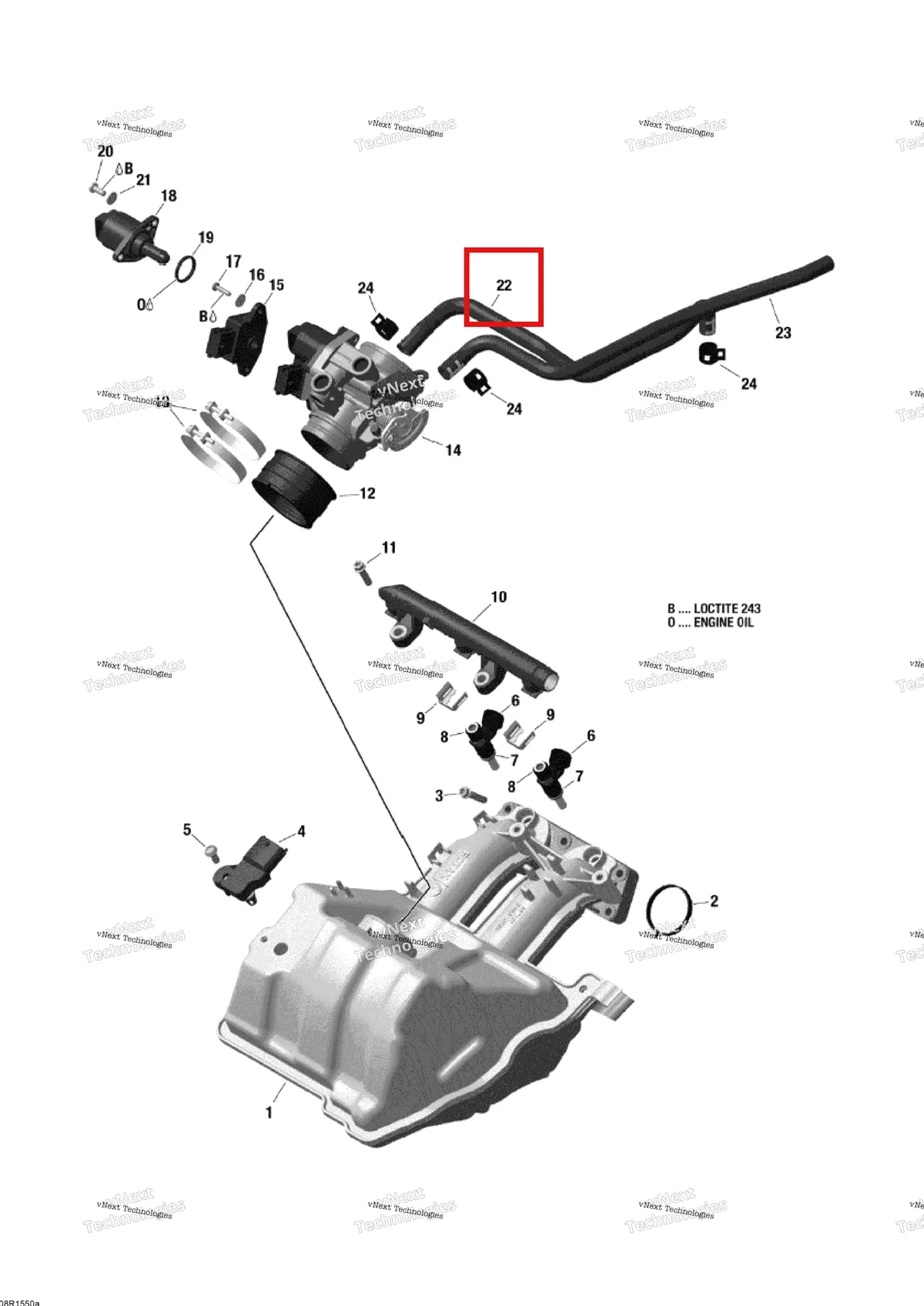 Деталь 420460910 (Шланг) на схеме узла 2015 Ski-Doo SKANDIC WT 600 ACE Air Intake Manifold