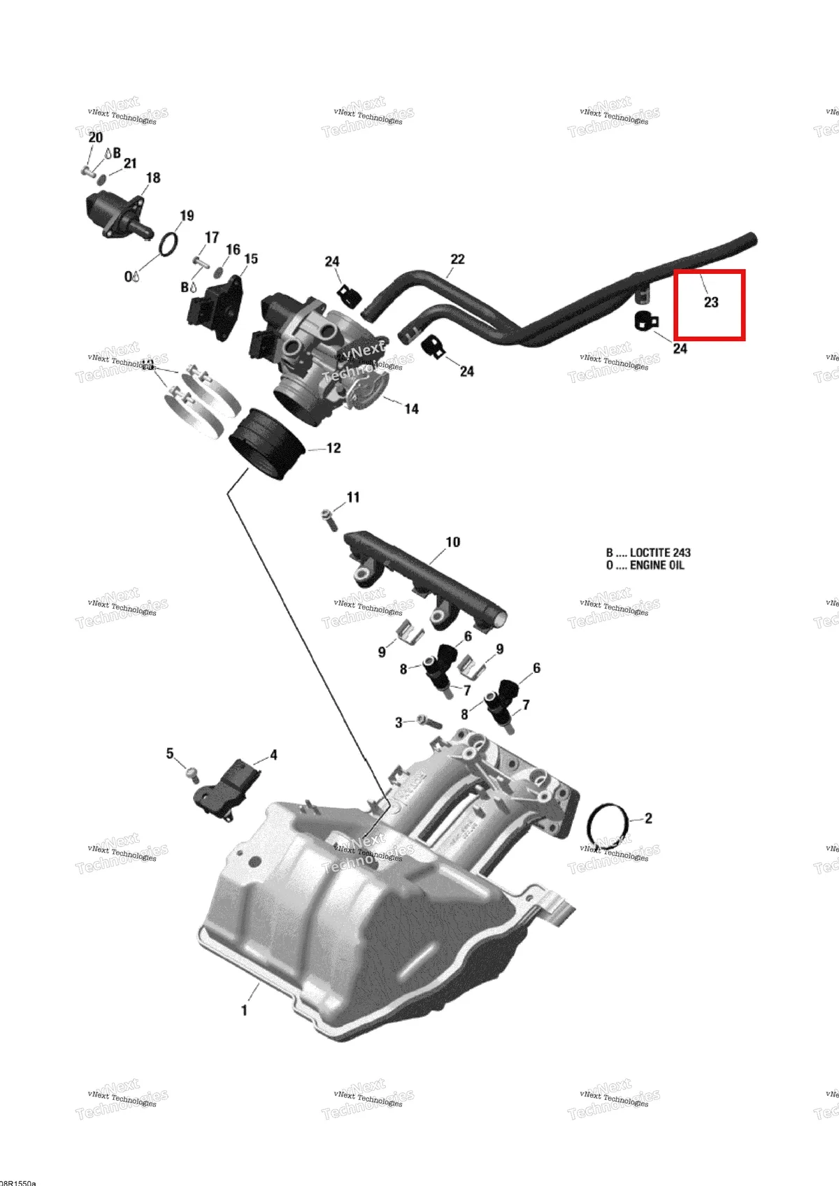 Деталь 420460915 (Шланг) на схеме узла 2015 Ski-Doo SKANDIC WT 600 ACE Air Intake Manifold
