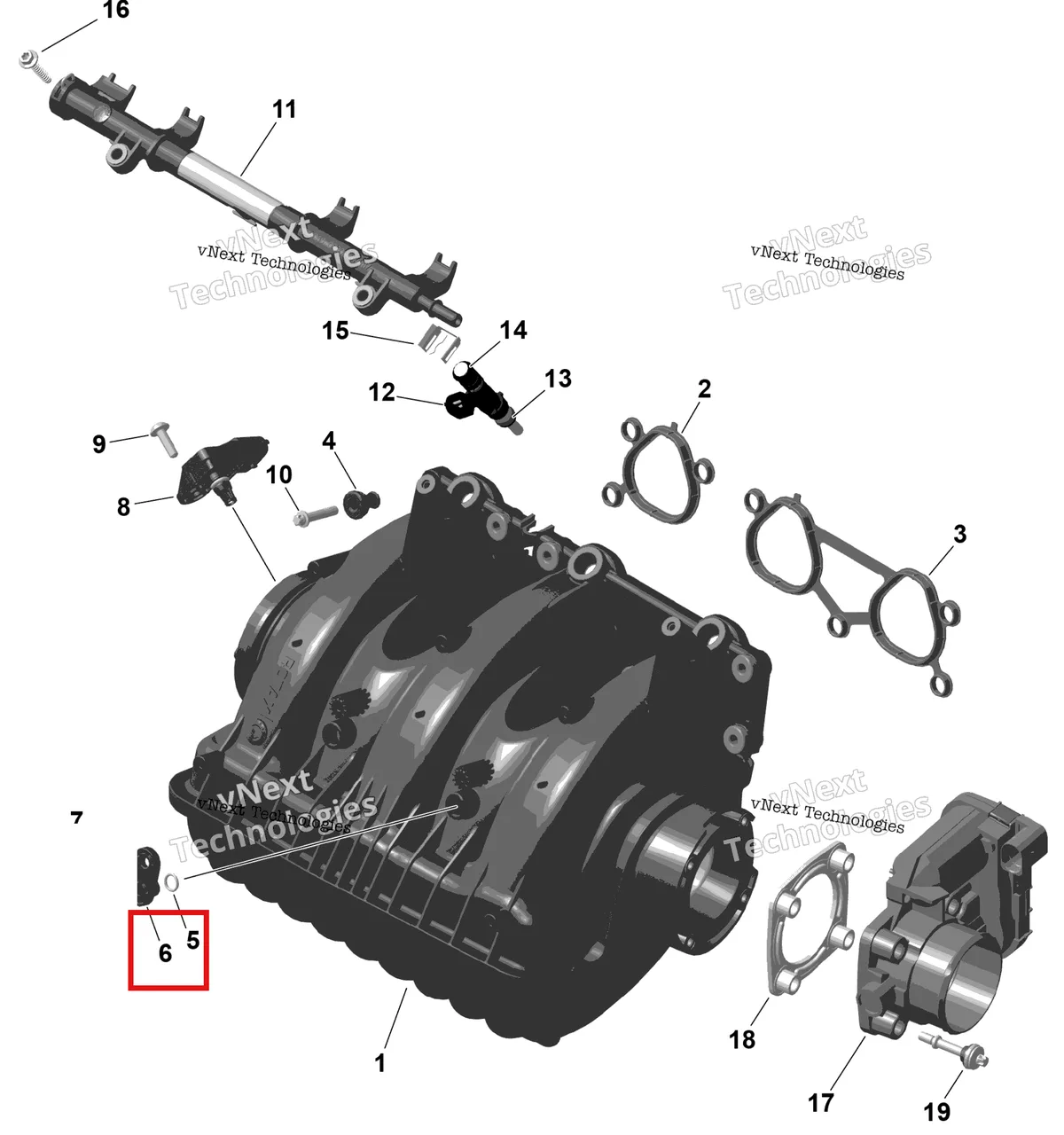 Деталь 420460980 на схеме узла 2026 Sea-Doo GTI - 130 - STD - 38TB - Bright White Rotax - Air Intake Manifold And Throttle Body