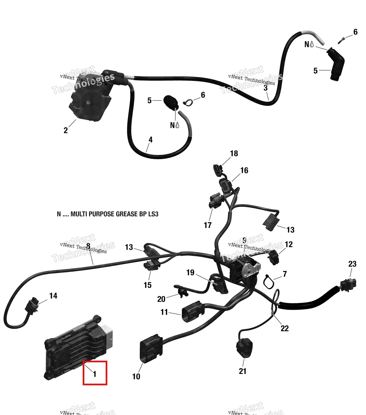 Деталь 420464033 на схеме узла 2020 Can-Am Outlander MAX 6X6 - 1000 EFI Engine Harness And Electronic Module - 211