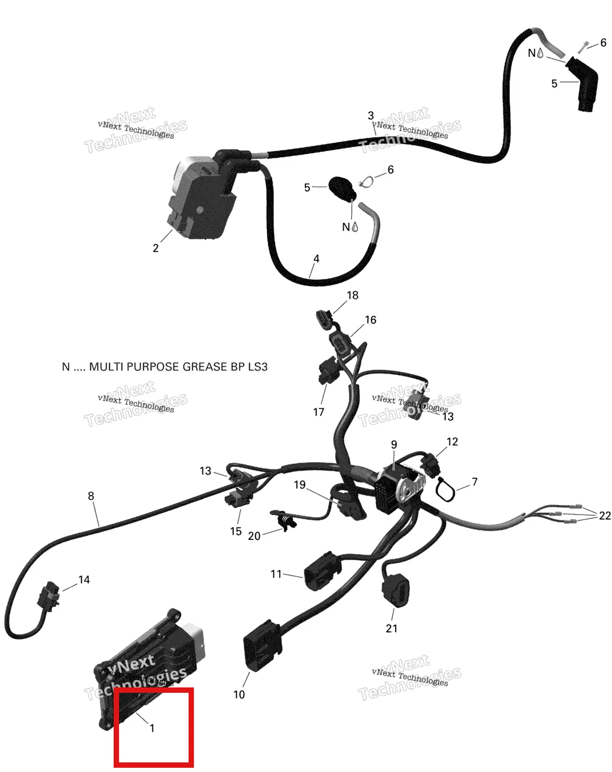 Деталь 420464052 на схеме узла 2022 Can-Am Outlander MAX 650 EFI - DPS Rotax - Engine Harness And Electronic Module - V1